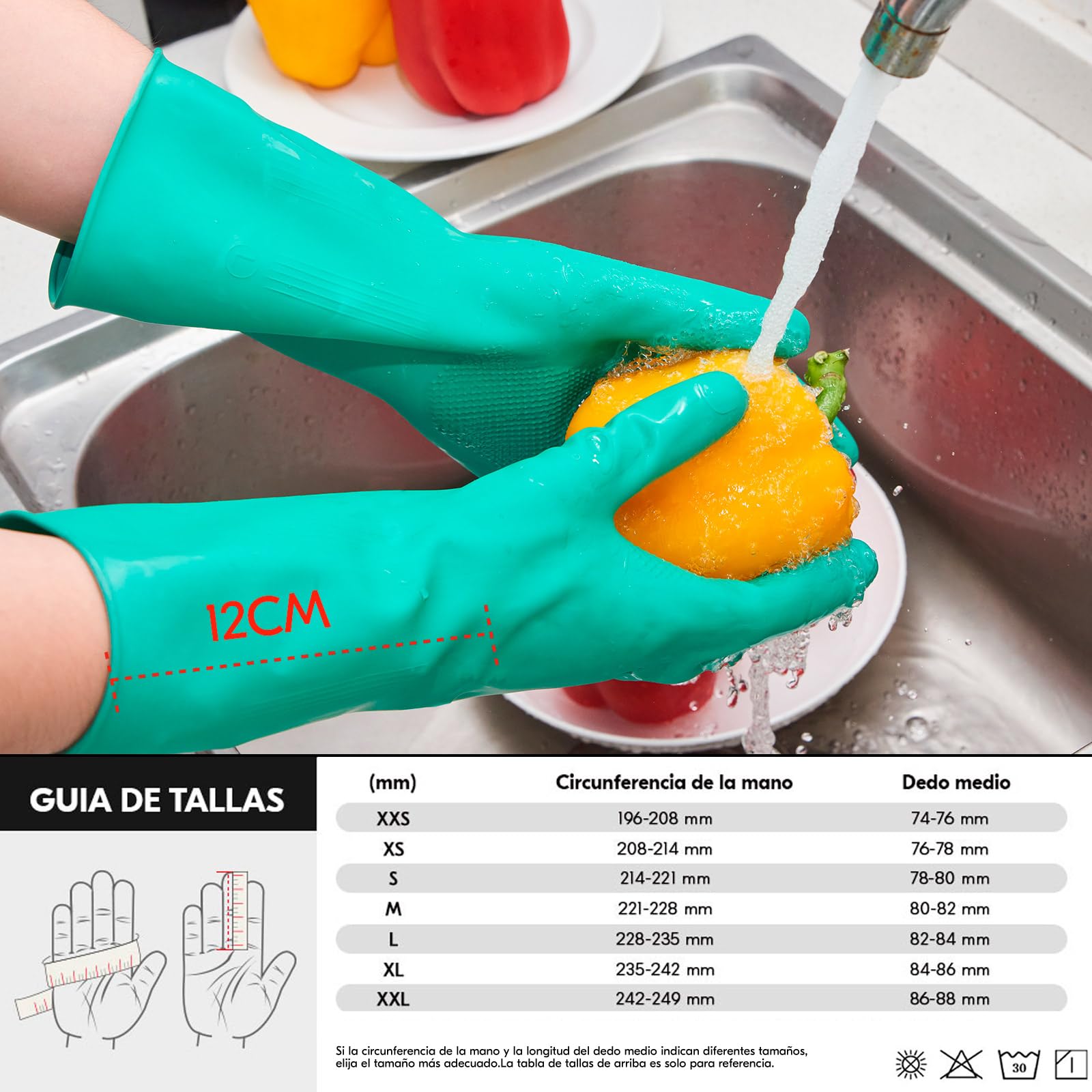 Vgo... 10 Pares de Guantes Reutilizables para Trabajos de Cocina, Limpieza del Hogar y Lavavajillas, Manga Larga, Multifuncionales (HH4601)
