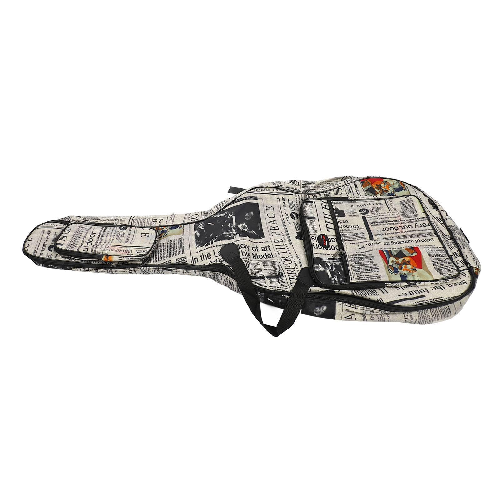 CHICIRIS Bolsa Oxford 600D para guitarra, funda de transporte resistente al agua de 41 pulgadas con correas acolchadas, diseño de periódico, múltiples bolsillos de almacenamiento para guitarra
