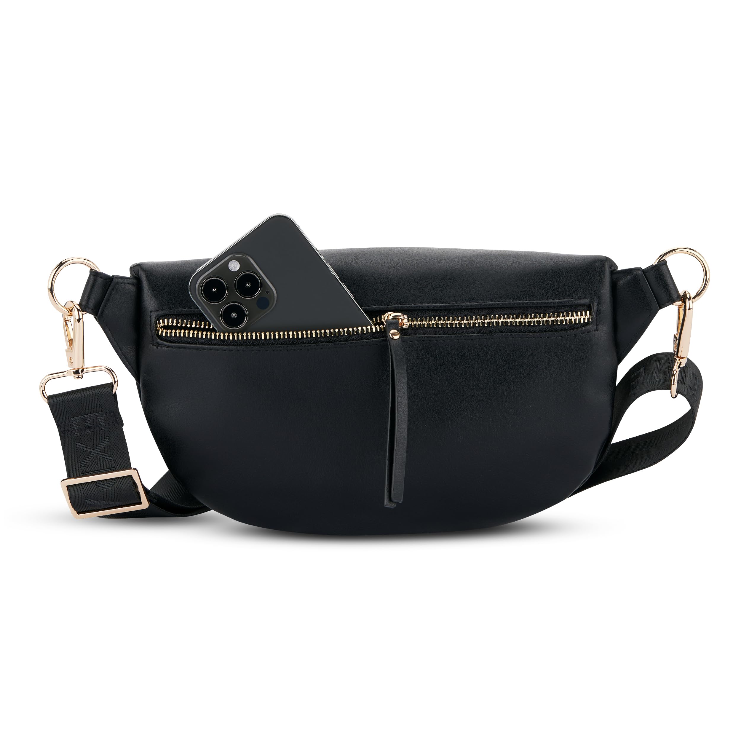 Expatrié Sac à Main pour Femmes Noir - Alice Medium - Sac Banane en Cuir Végétal pour Festival, Voyage et Vie Quotidienne - Sac à Hanche Elégant - Déperlant