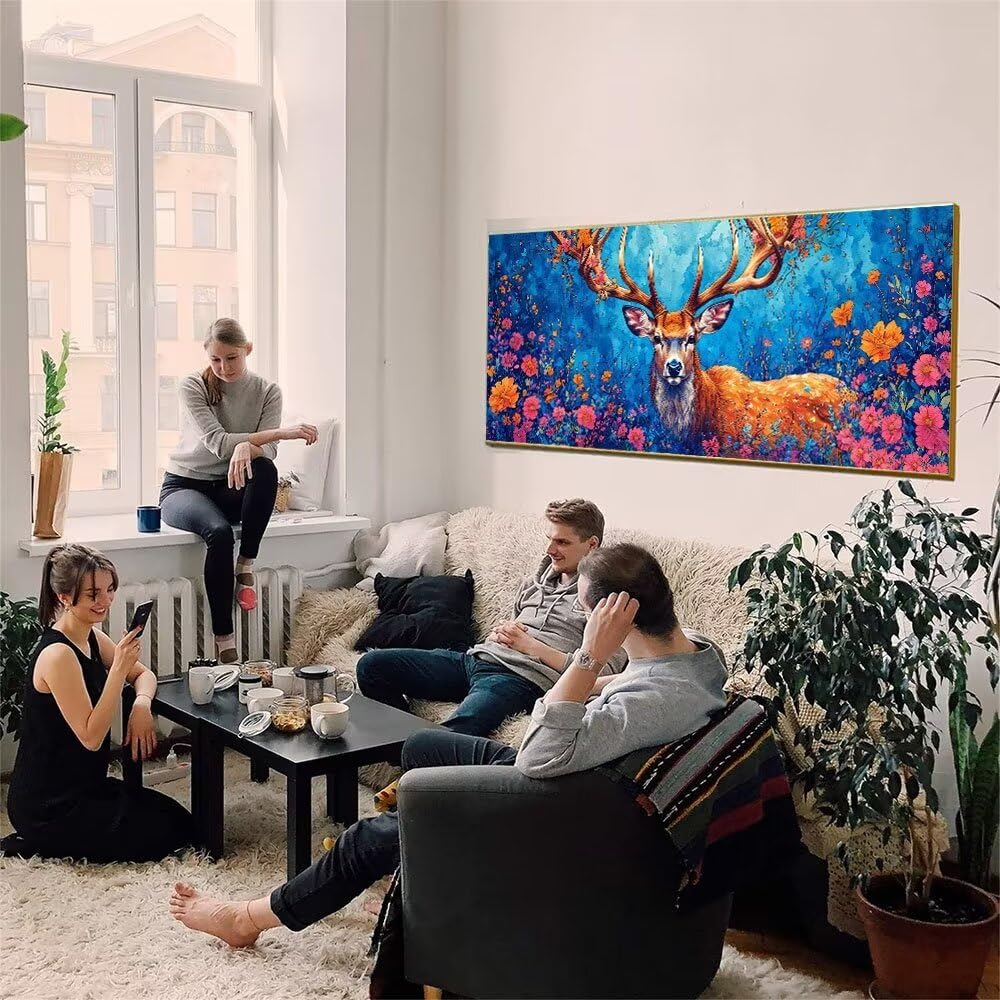 Malen Nach Zahlen Erwachsene xxl, Paint by Numbers Malen Nach Zahlen Blume Hirsch, DIY Geschenk Art mit Pinseln und Acrylfarben Handgemalt Ölgemälde Leinwand für Home Décor, Ohne Rahmen 80x160cm W-852