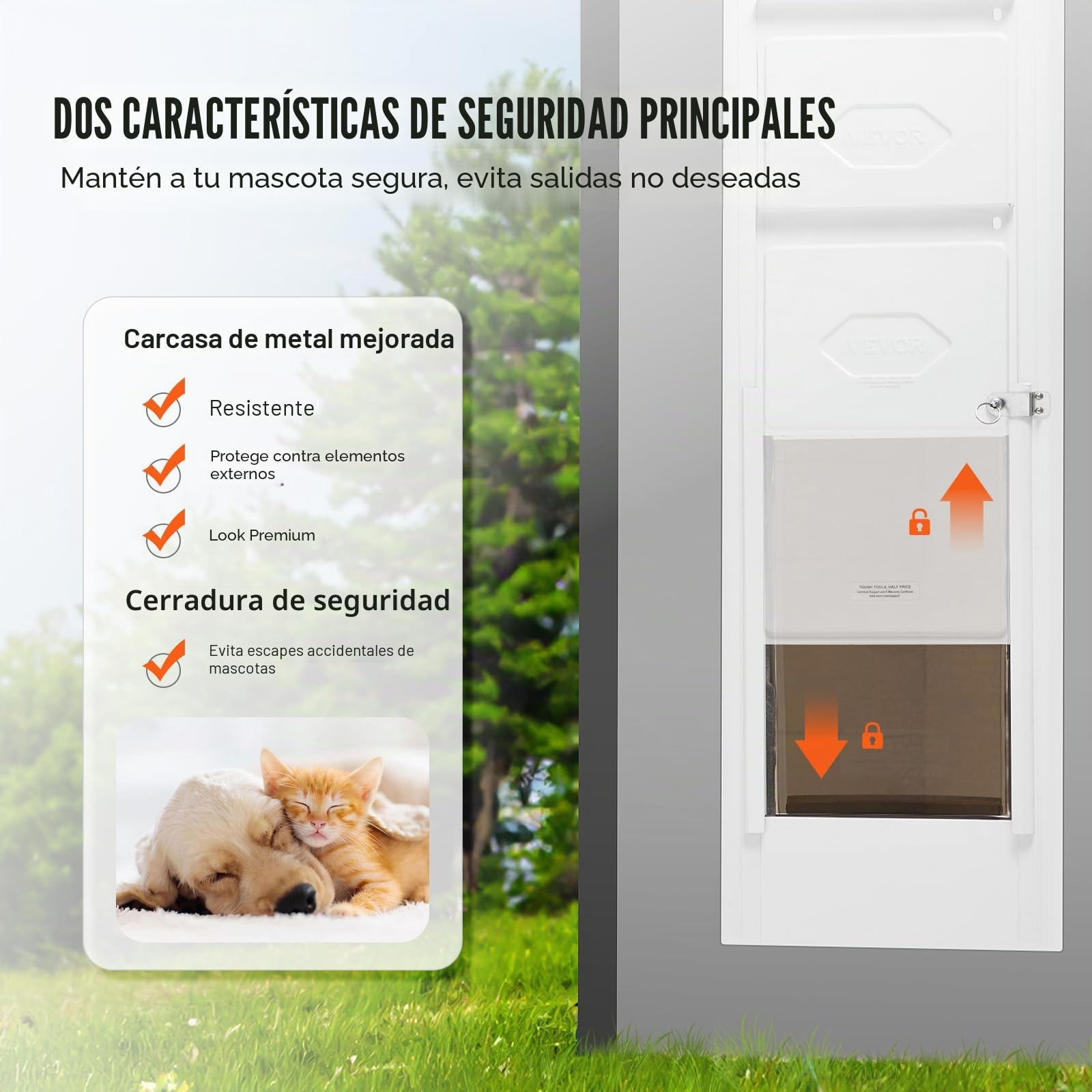 VEVOR Puerta Corrediza de Vidrio para Perros Altura Ajustable 209,6 x 311,2 x 1927-2049 mm Puerta para Mascotas de Vidrio Templado con Estructura de Bisagra, Solapa y Cerradura para Perros Pequeño