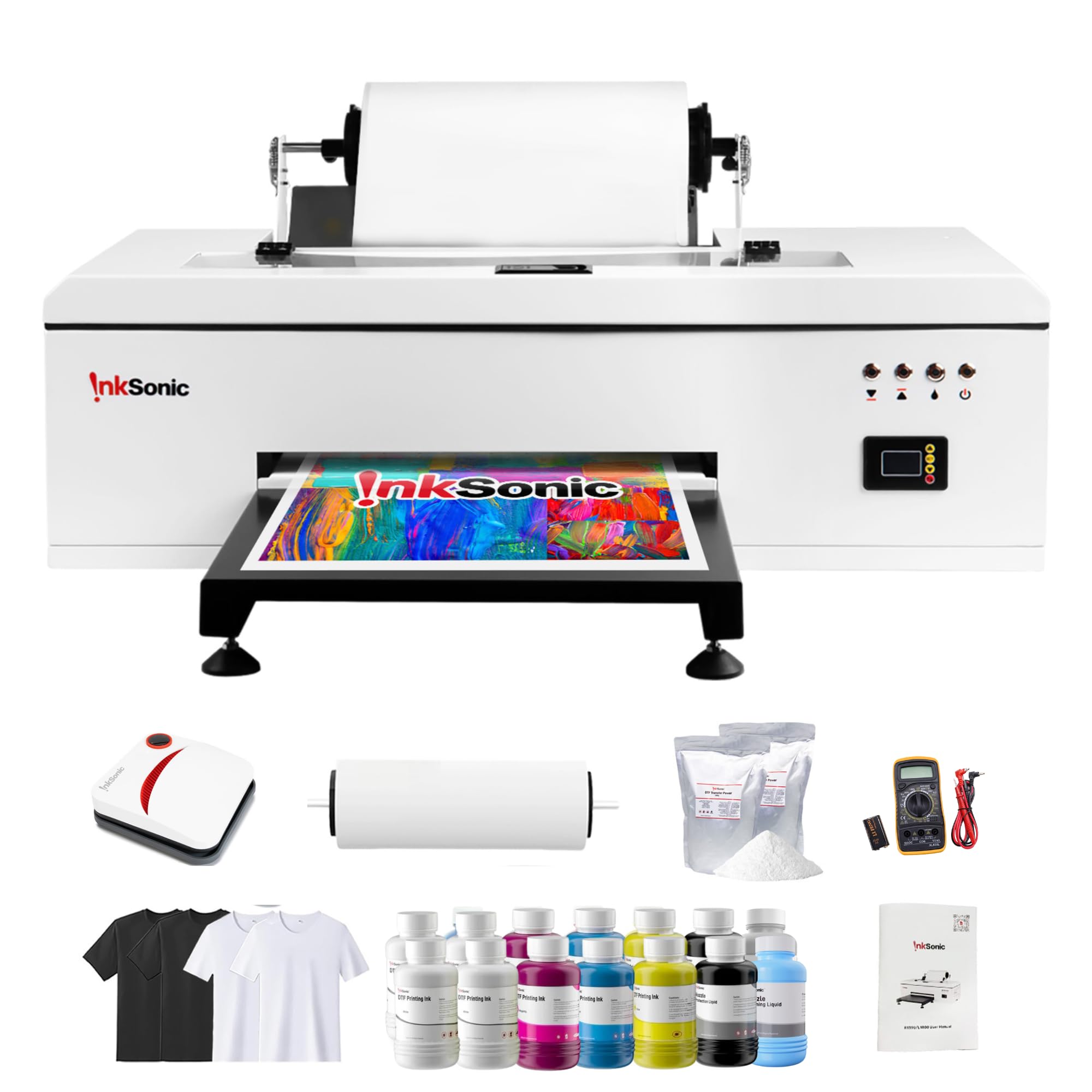 INKSONIC R1390 DTF Printer Bundles, A3 DTF Printer Machine for T-Shirts, t Shirt Maker for Home Business, White Ink Circulation System, Auto-Cleaning,