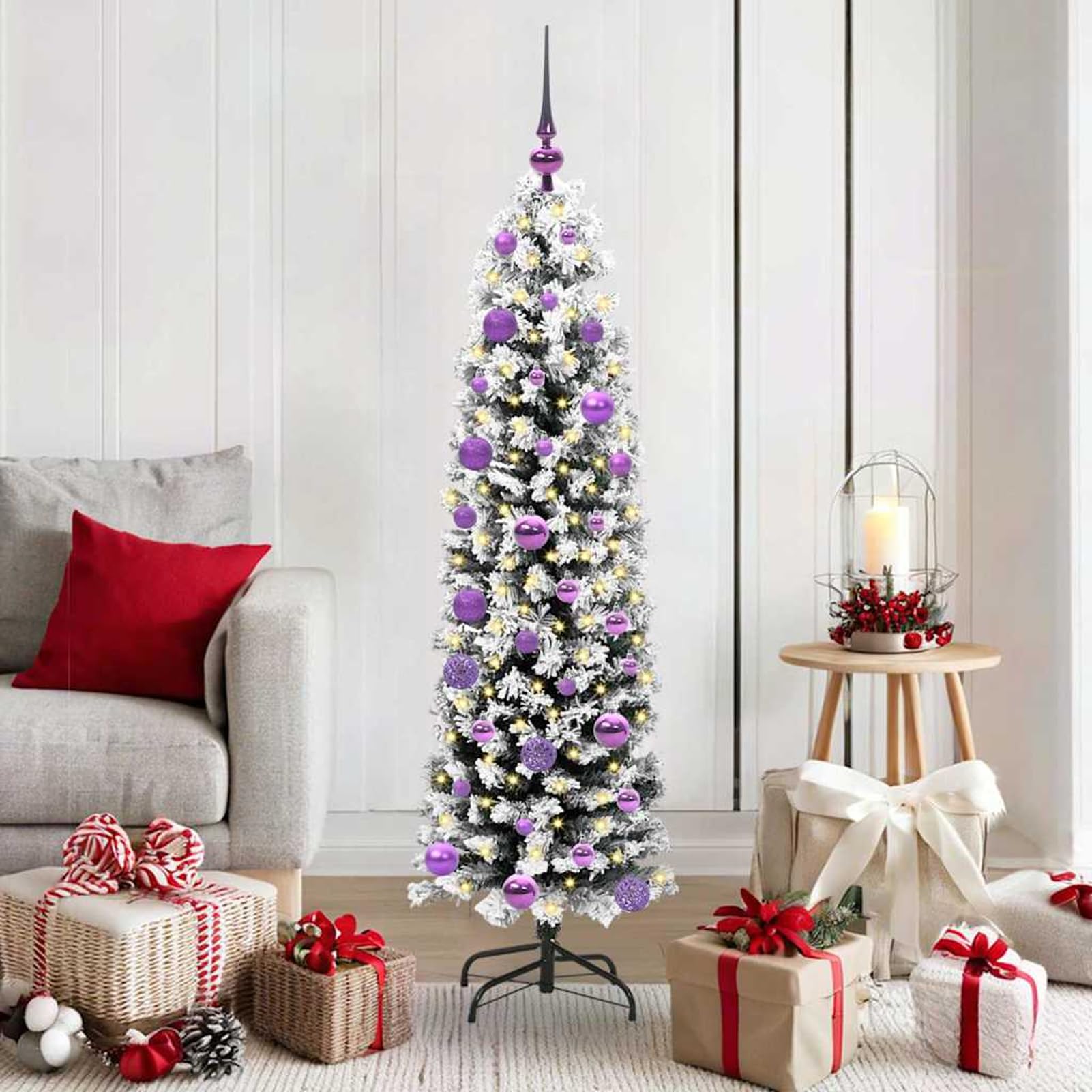 Árbol de Navidad artificial LED moderno Tidyard verde con luces cálidas integradas
