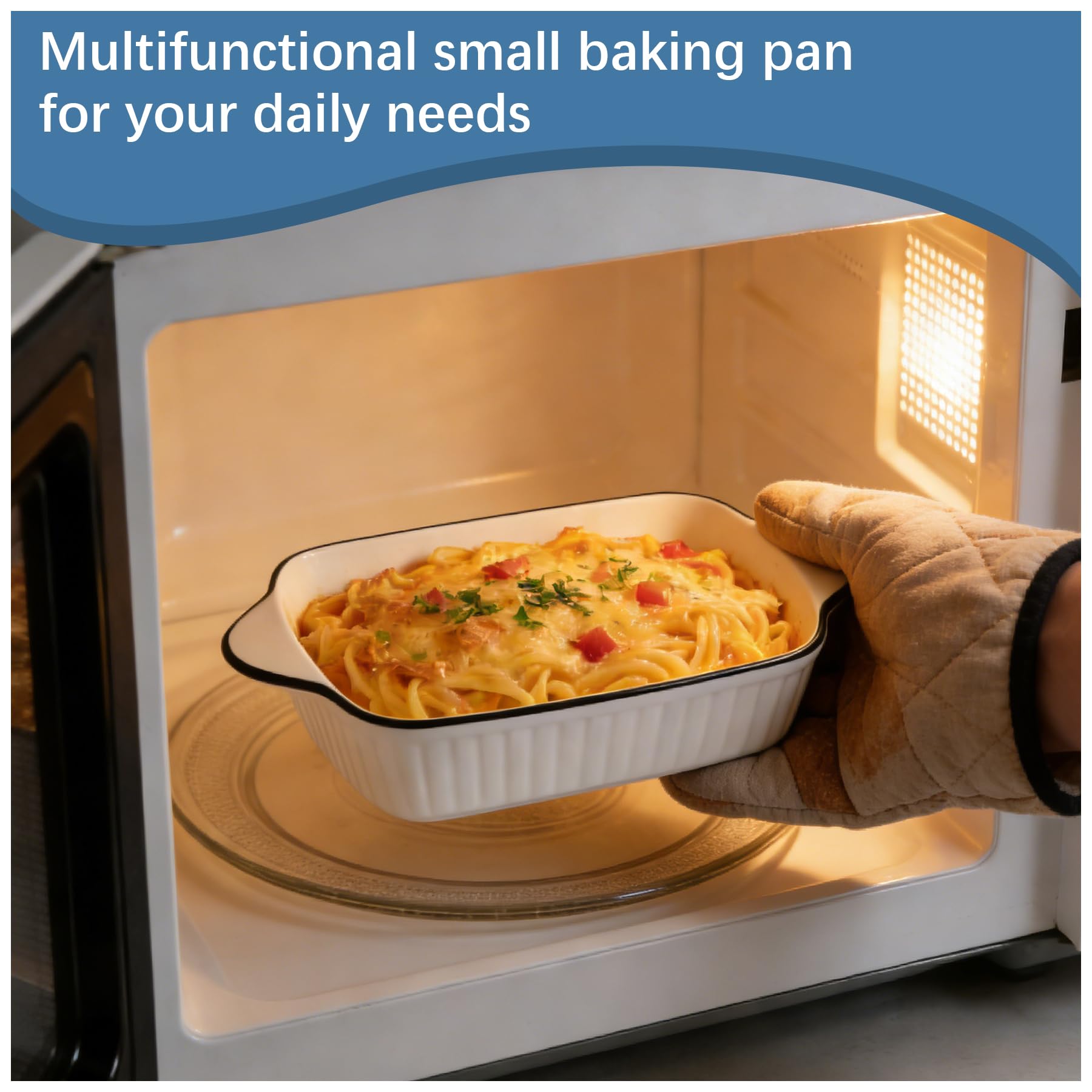 Juego de 4 cazuelas pequeñas de cerámica de 34 onzas, plato rectangular para lasaña de 1000 ml con asas, apto para hornos y microondas, tamaño compacto ideal para gratinados, platos de pasta