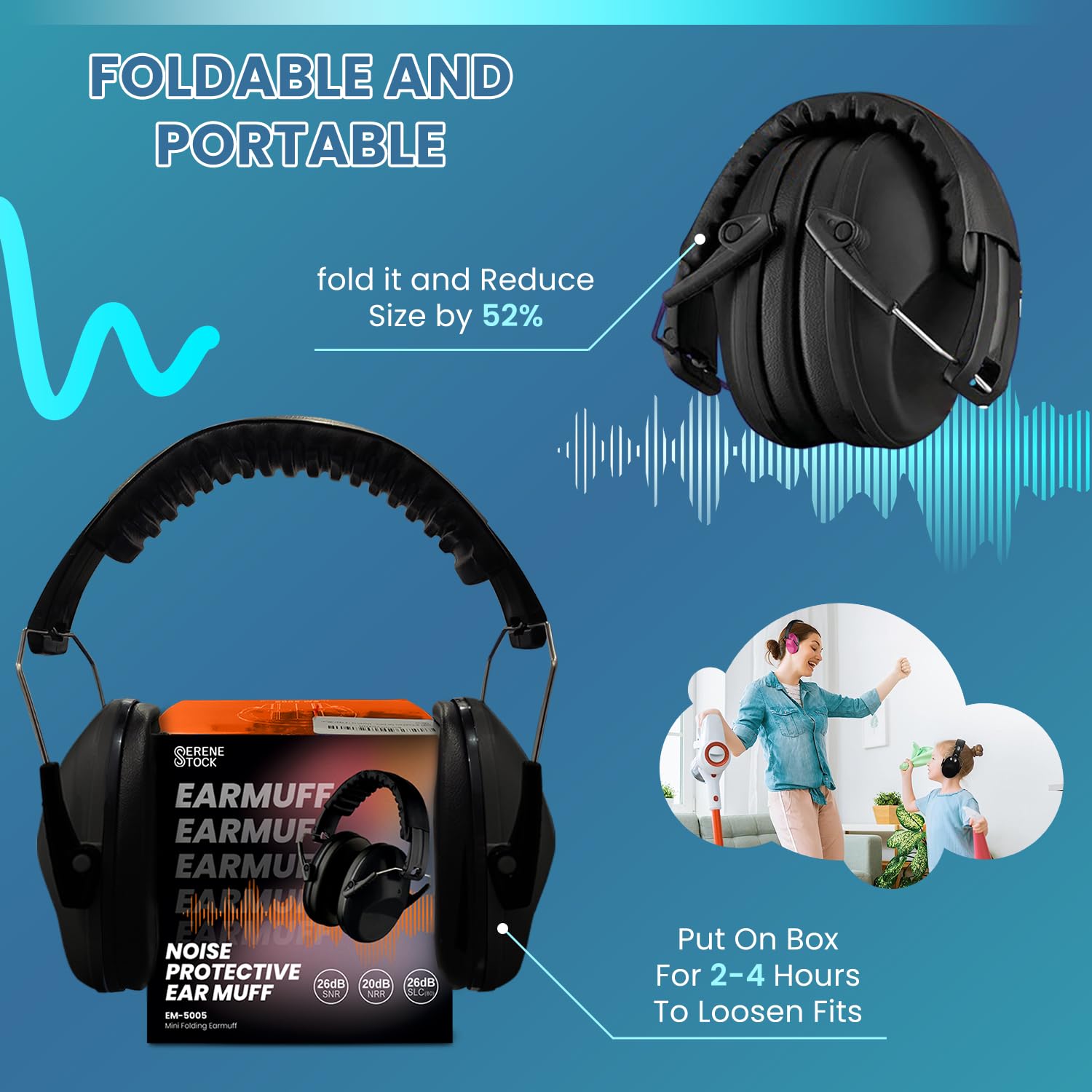 Serene Stock Kids Ear Defenders - 26db SNR Ear Defenders - Sound Blocking Earmuffs Autism - Noise Cancelling Headphones Toddlers (Blue) - Image 3