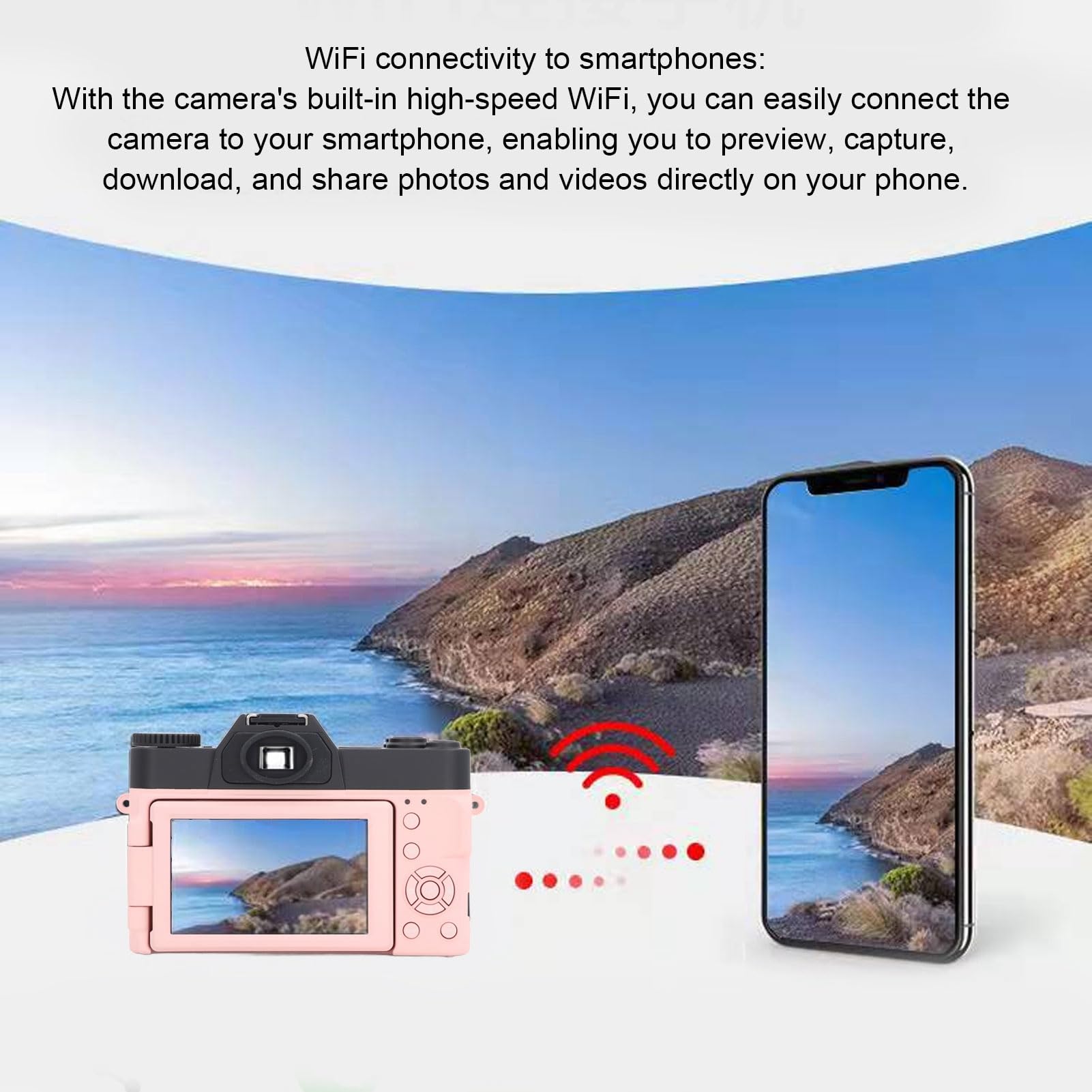 SIXRUN Fotocamera Digitale 4K Messa a Fuoco Automatica Fotocamera da 48 MP Zoom 16X WiFi Fotocamera da Viaggio con Schermo Ribaltabile da 180 Gradi ()