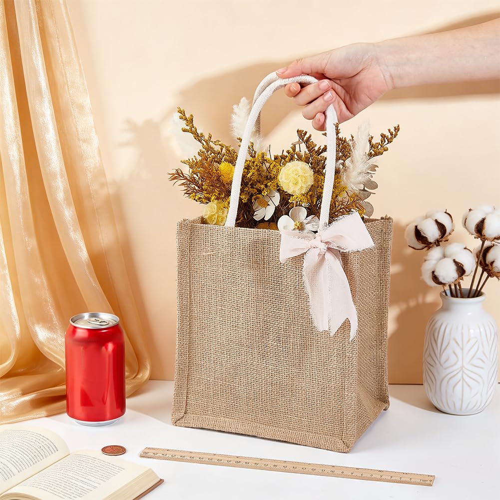 BENECREAT 12 mini bolsas de tela de yute con asa, bolsas de yute de lino natural, reutilizables, para bodas, día de la madre, fiestas