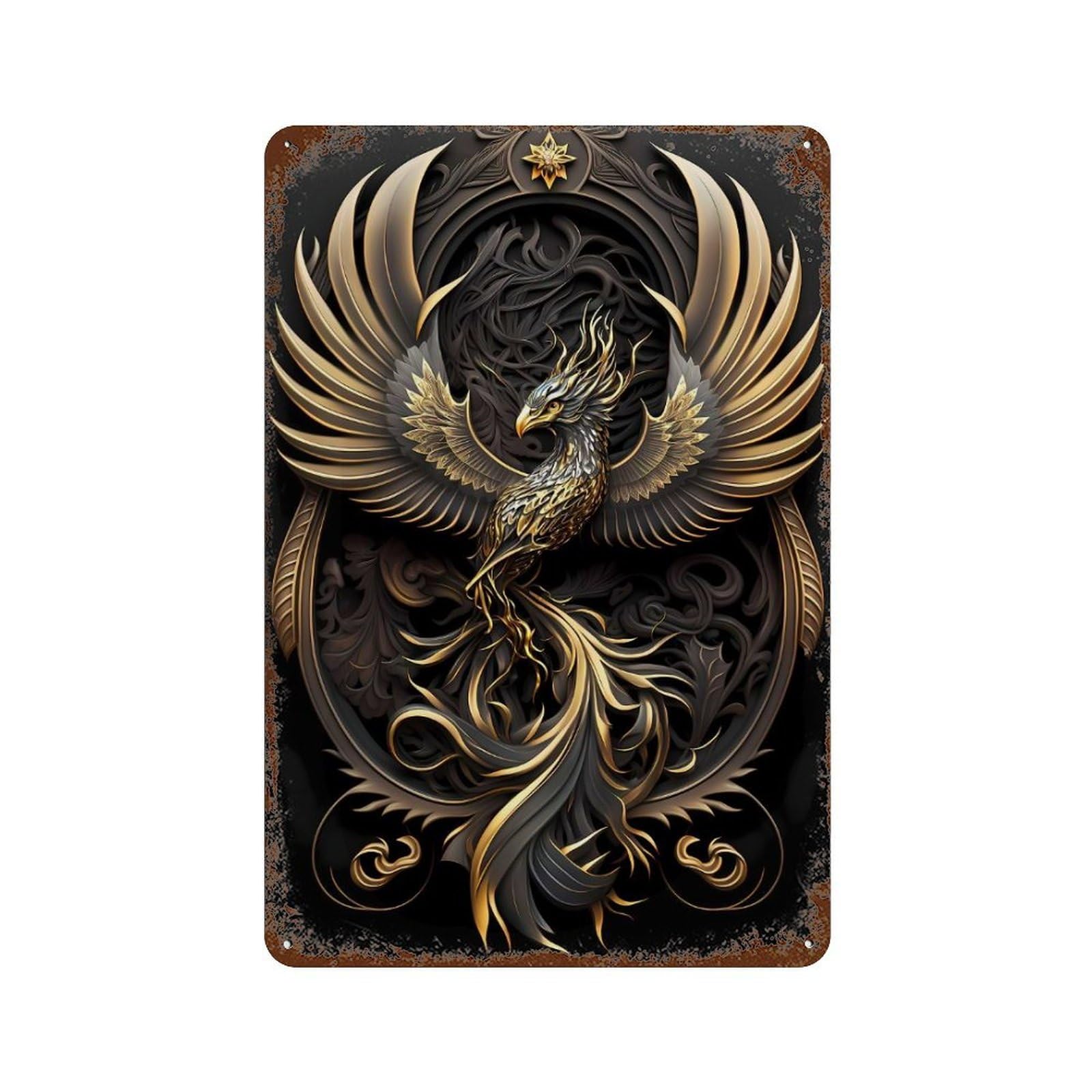 Apex Golden Phoenix Weathered Tin Sign 11.8"x7.9", Decorative Metal Wall Art for Garage, Bar And Workshop Decor