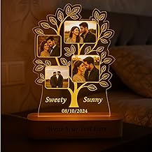 Personalized 3D Illusion Family Tree Photo Night Lamp Gift for Couple Birthday, Anniversary, Wedding, Engagement (28cmx18cm)- Multicolor, LED, acrylic