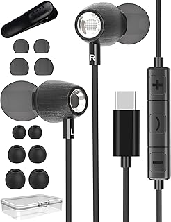 USB C Headphones, Type C Headphones for Samsung S23 S22 Ultra S21 S20 fe A53 5g A54 A34, Stereo in Ear Metal USB C Earphones Wired for Huawei P40 P30 Pro Google Pixel 7/6/6a Oneplus(Black)