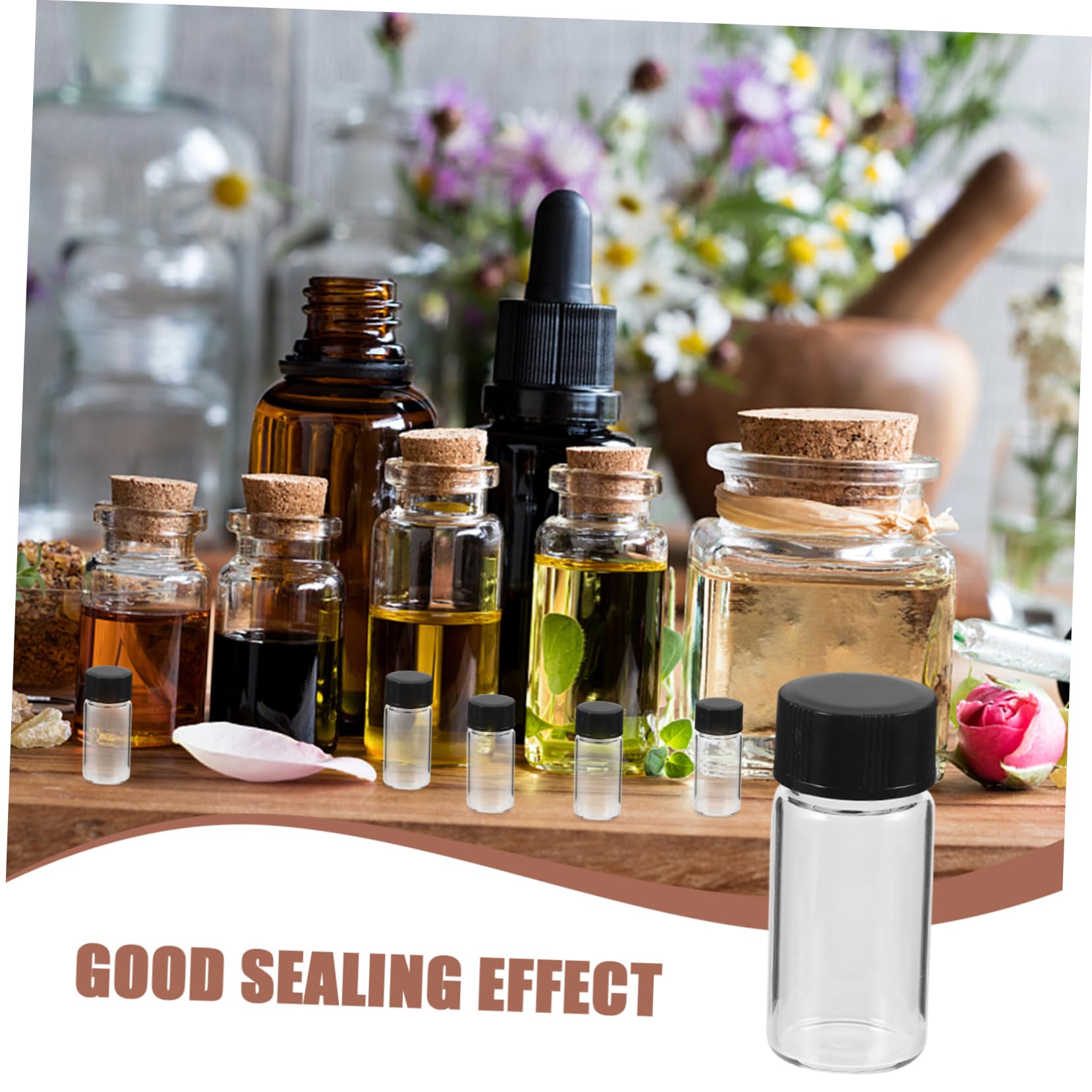 5ml Transparente Glasfläschchen mit Schraubdeckel, 100 Stück | Flacher Boden, Schwarze Kappen, Dicht Schließend, für Proben und Reagenzien