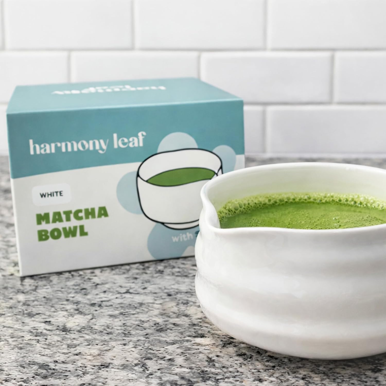 Harmony Leaf Ceramic Matcha Bowl with Spout, White Chawan Mixing Bowl for Whisking and Pouring Matcha Tea