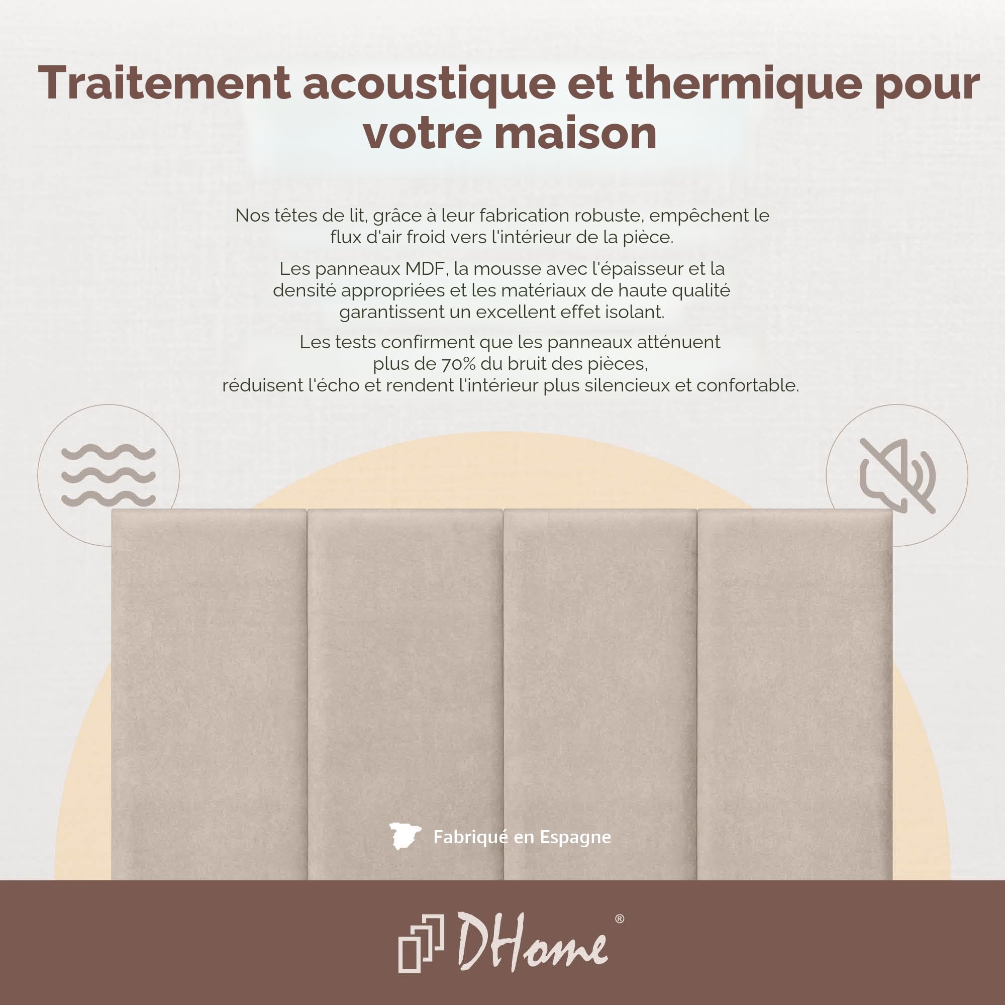 DHOME Tête de Lit Capitonnée en Tissu Aqualine Premium Antitaches Design Modulaire Vertical Autocollant Tête de Lit pour Chambre Lit Rembourrée (Beige, 160cm, Hauteur 135 cm, x4)