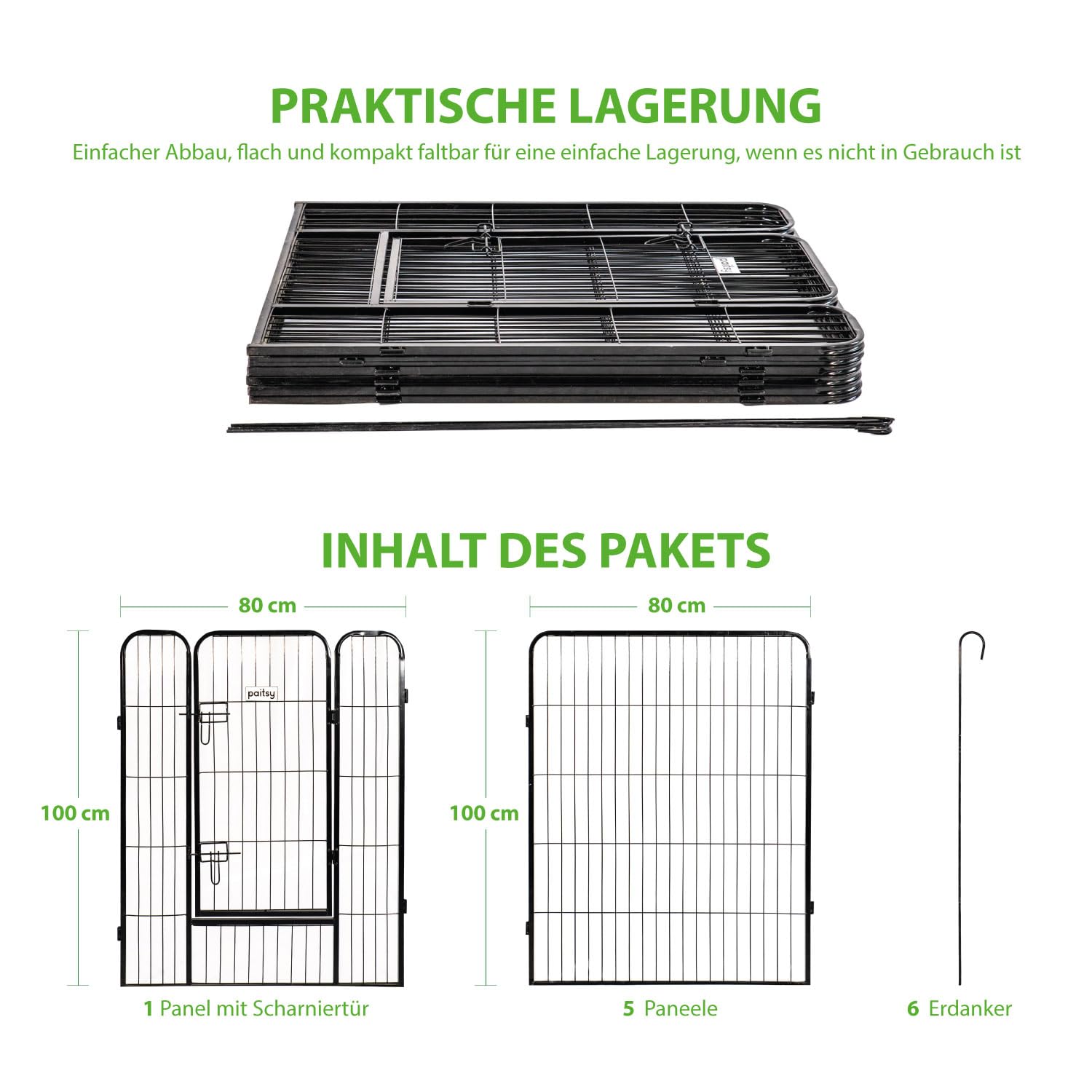 Laufstall für Hunde, Welpen und Kaninchen, Gardeo80x100x6, 6 Paneele 80x100 cm, 1,28 m², modular, innen und außen, faltbar, 5 Jahre Garantie