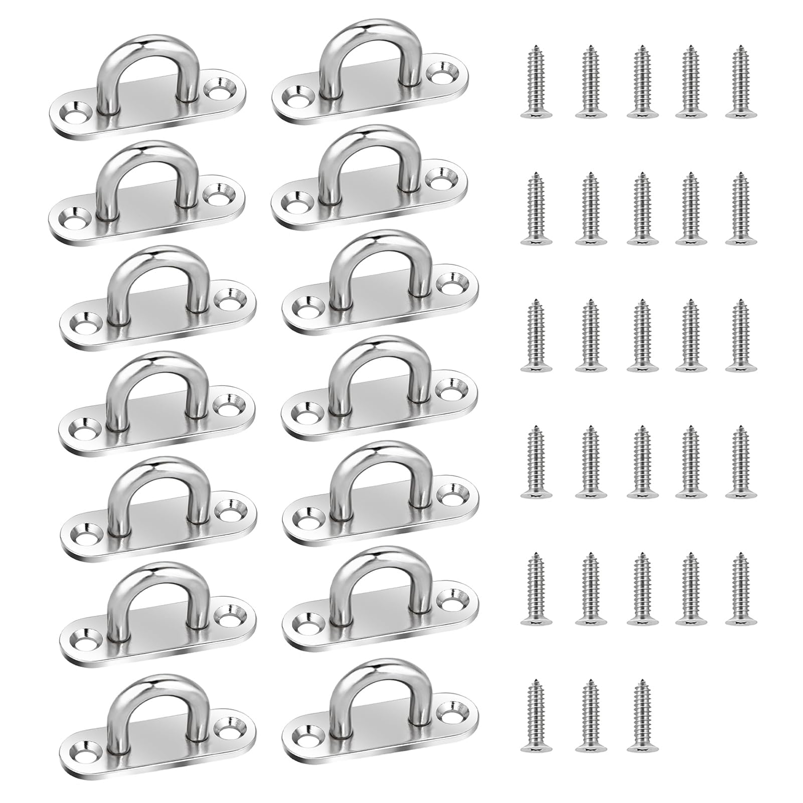 14 PCS Stainless Steel Eye Plate Metal Heavy Duty M5 U-Shaped Pad Eye Plate Hooks with 2 Holes & Screws Suspension Ceiling Hook Staple Ring Hardware Hooks for Wall Ceilings Rope Loop Hanging Marine