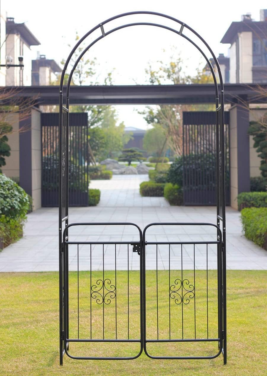 Gate Entry Arch Rose Archway with gate, Metal Arbor Pergola Arbour Trellis for Outdoor Decoration Backyard Self Assembly 220x100x50cm