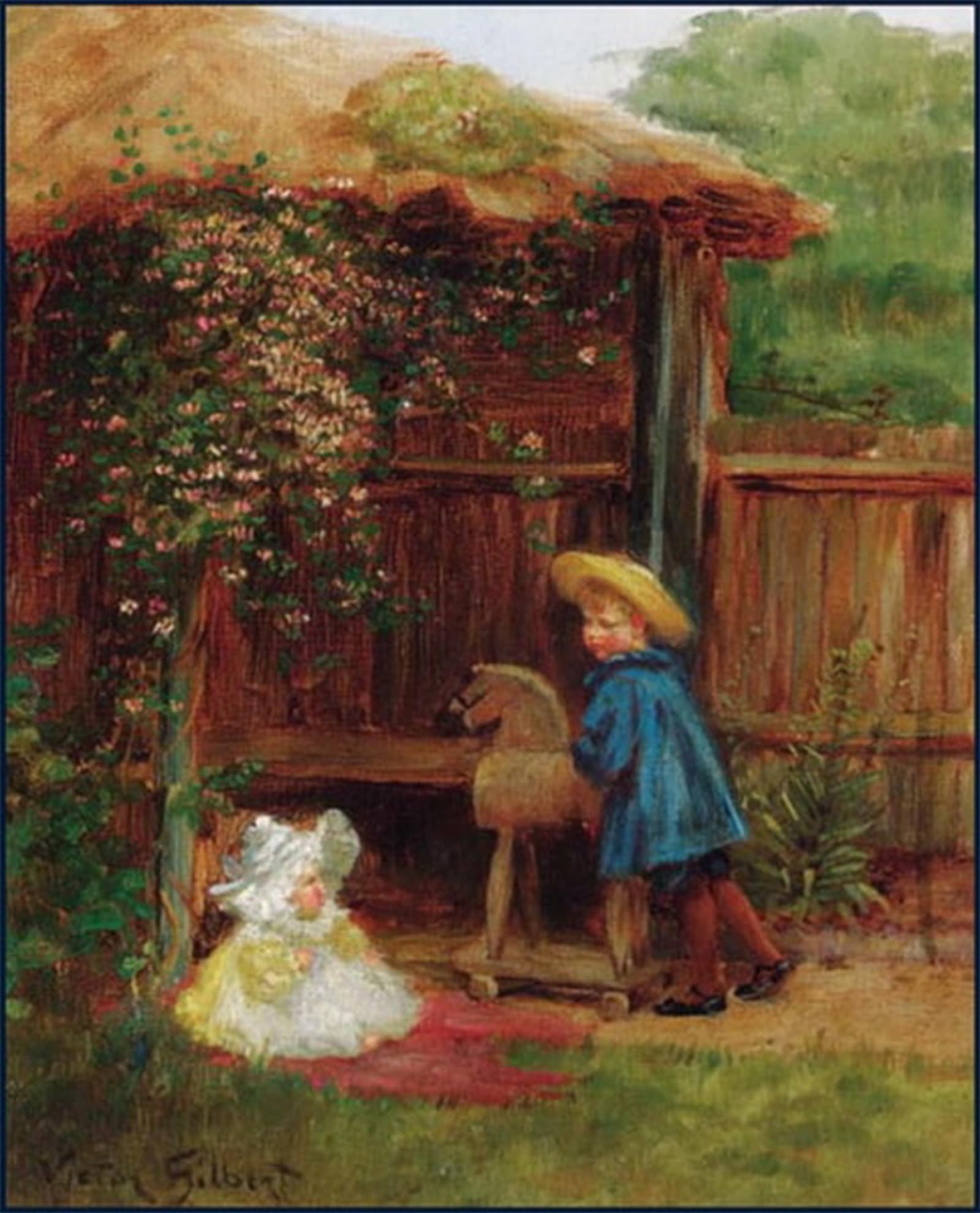 SERENDIPITP Retro Picture Poster Wall Art Pictures Painting Playtime in the Summerhouse by Gabriel Gilbert Wall Art Canvas Print for Wall Decor 60x90cm