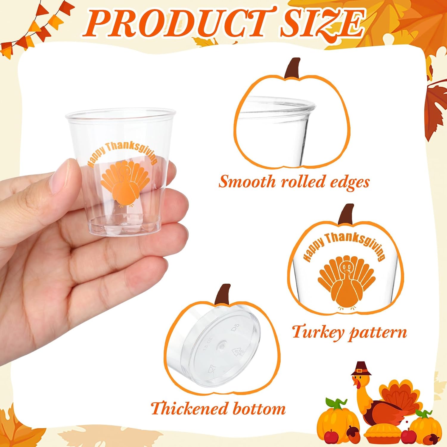 200 Pcs Thanksgiving Plastic Shot Glasses 1.5 oz Plastic Thanksgiving Shot Cups Clear Disposable Turkey Cups Small Tasting Cup for Wine Whiskey Cocktail Fall Harvest Party Drinking Supplies