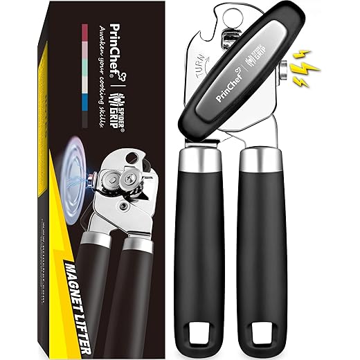 PrinChef Can Opener Manual, Can Opener with Magnet, No-Trouble-Lid-Lift | Handheld Can Opener Smooth Edge with Sharp Blade | Can Openers with Large Effort-Saving Handles, Easy Grip & Heavy Duty, Black