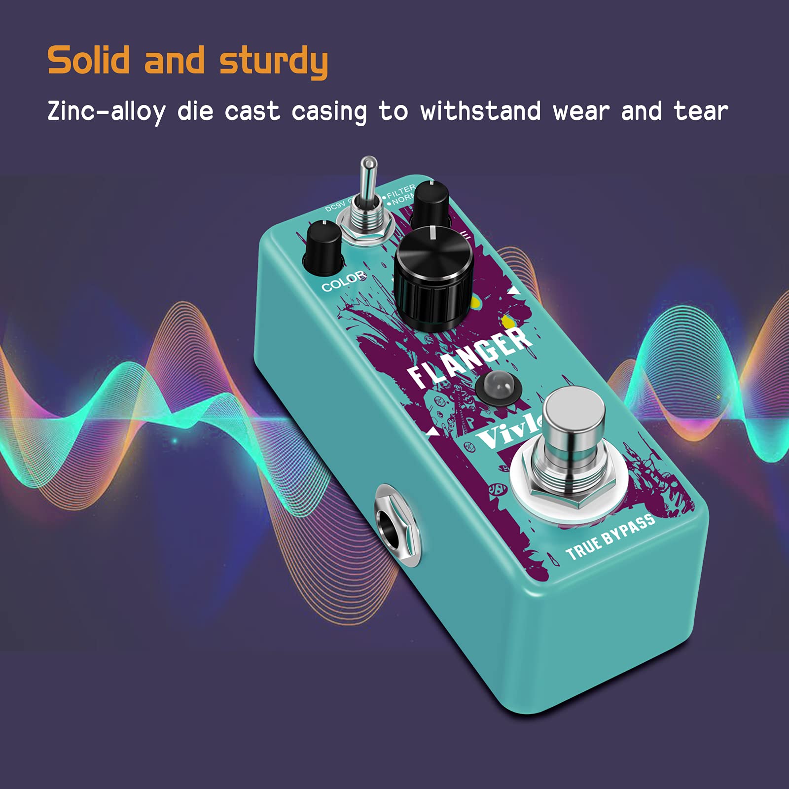 Flanger - Pedal de efectos para guitarra (Mini analógico, interruptor de pie para guitarra eléctrica, con carcasa totalmente metálica, True Bypass