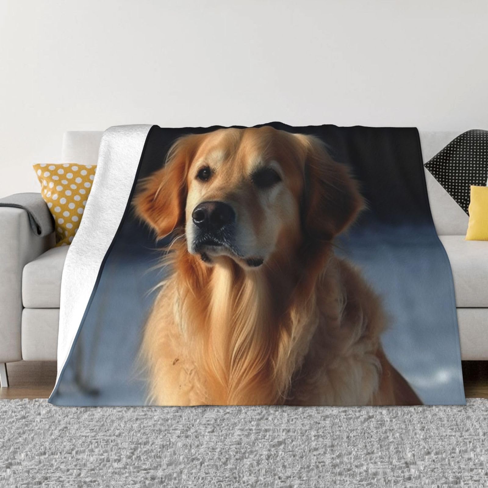 KLOPH Golden Retriever Throw Blanket 50"x40" Flannel Fluffy Warm Blanket for Couch, Reversible Plush Blankets for Bed, Comfy Fuzzy Blanket for Sofa, Plush Lightweight-Blankets for All Season