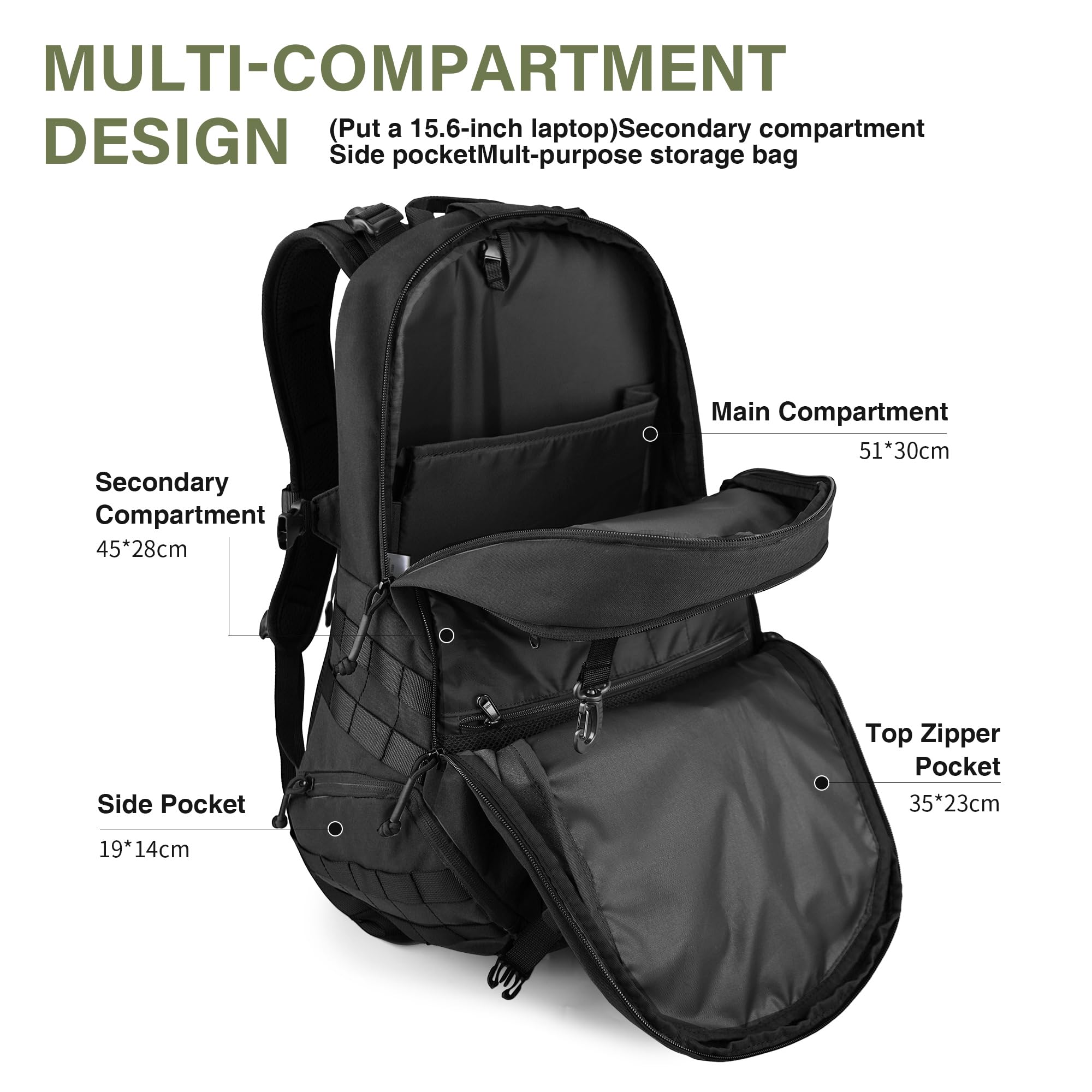 Mardingtop 30L/40L Taktischer Rucksack Robuster Militärischer Rucksack mit MOLLE System, Trekkingrucksack für Outdoor Camping Bundeswehr