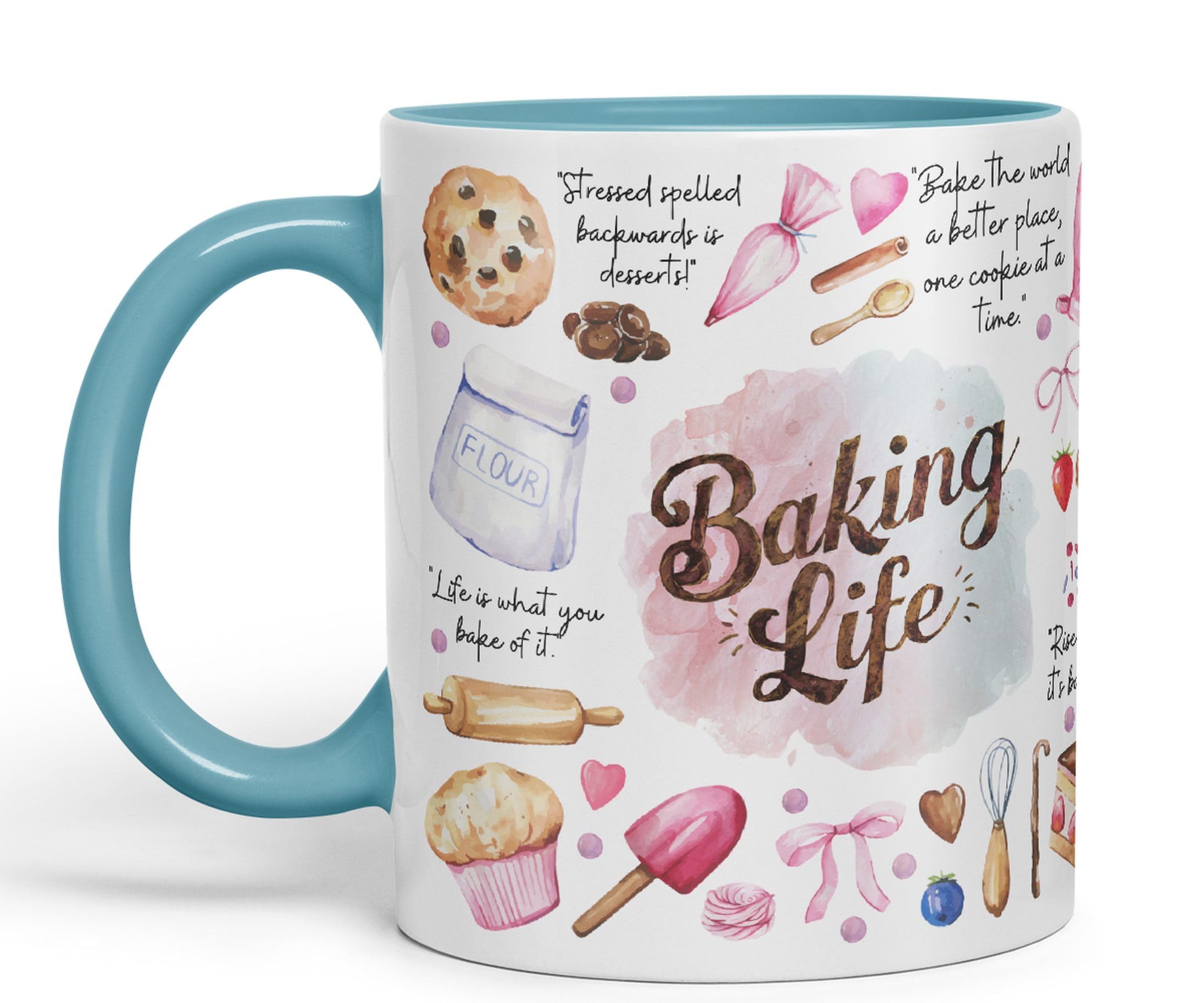 Vixar Baking Life Desserts Bake Joke sarkasm Sarcastic Ceramic Coloured Mug Cup for Tea Coffee Hot Brew 330ml 11Oz Gift (Turquoise) - Image 2