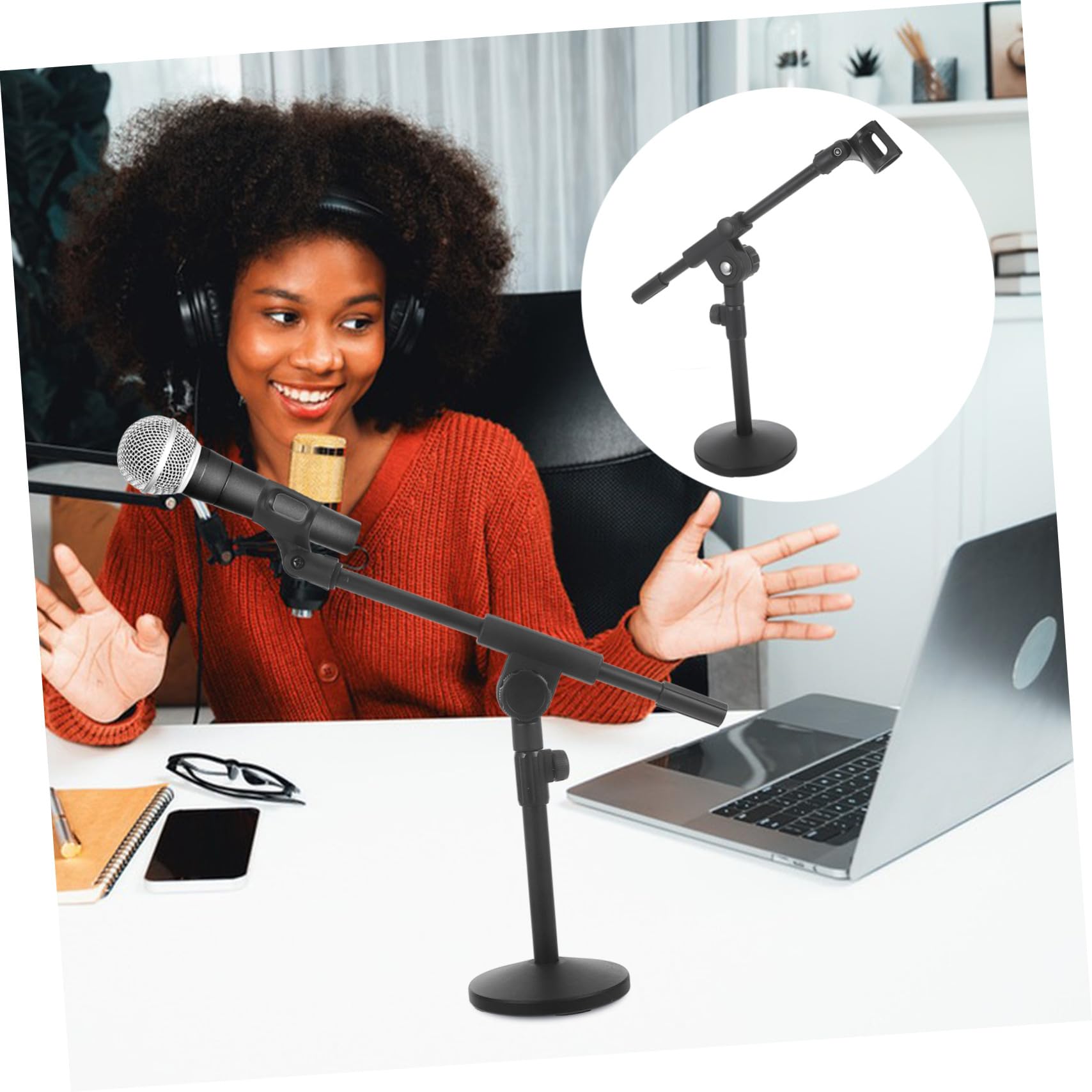 BESPORTBLE Supporto Microfono da Tavolo Regolabile con Base in Metallo Pesante Asta Telescopica per Microfono Stand Compatto e Stabile per Recording e Cantare