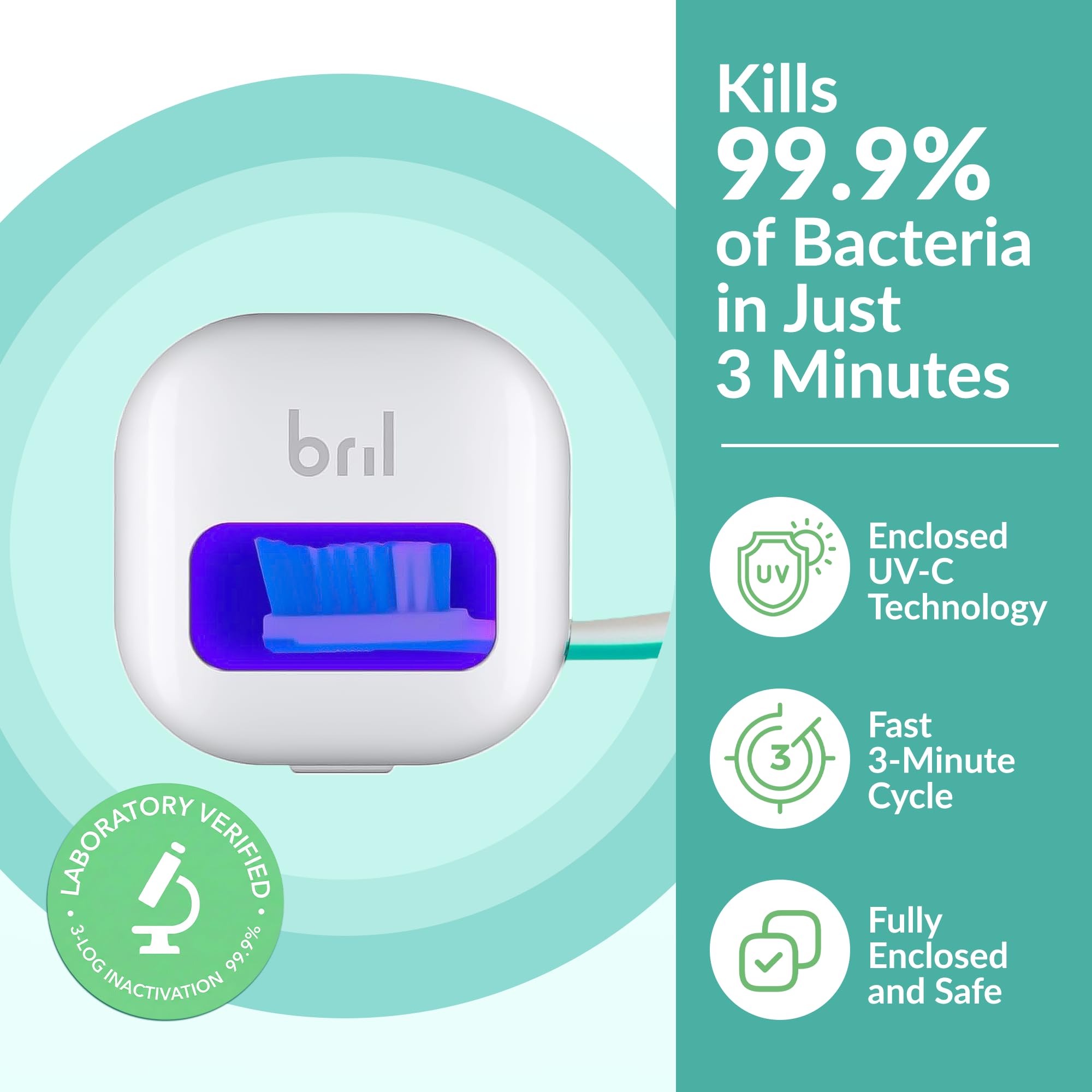Bril Desinfectante UV-C para cepillos de dientes, limpiador portátil, funda de viaje, soporte magnético y estuche recargable para cualquier tamaño