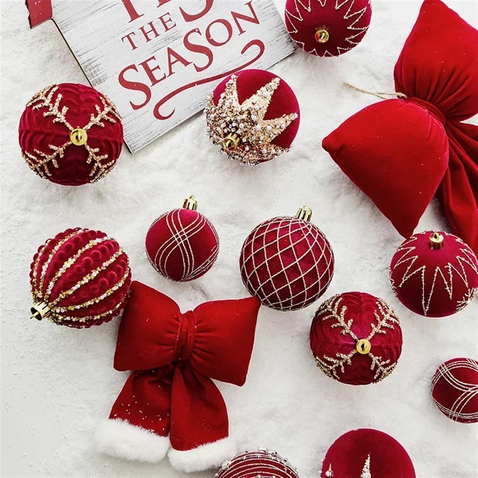 Bola de Navidad pintada de 8 cm, bola de Navidad de felpa roja, decoración de árbol de Navidad, adornos colgantes