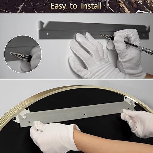 Miniatura 6 de Espejo redondo dorado para pared, espejo de baño circular de 24 pulgadas, espejo de pared de baño redondo con textura acanalada, espejo de pared