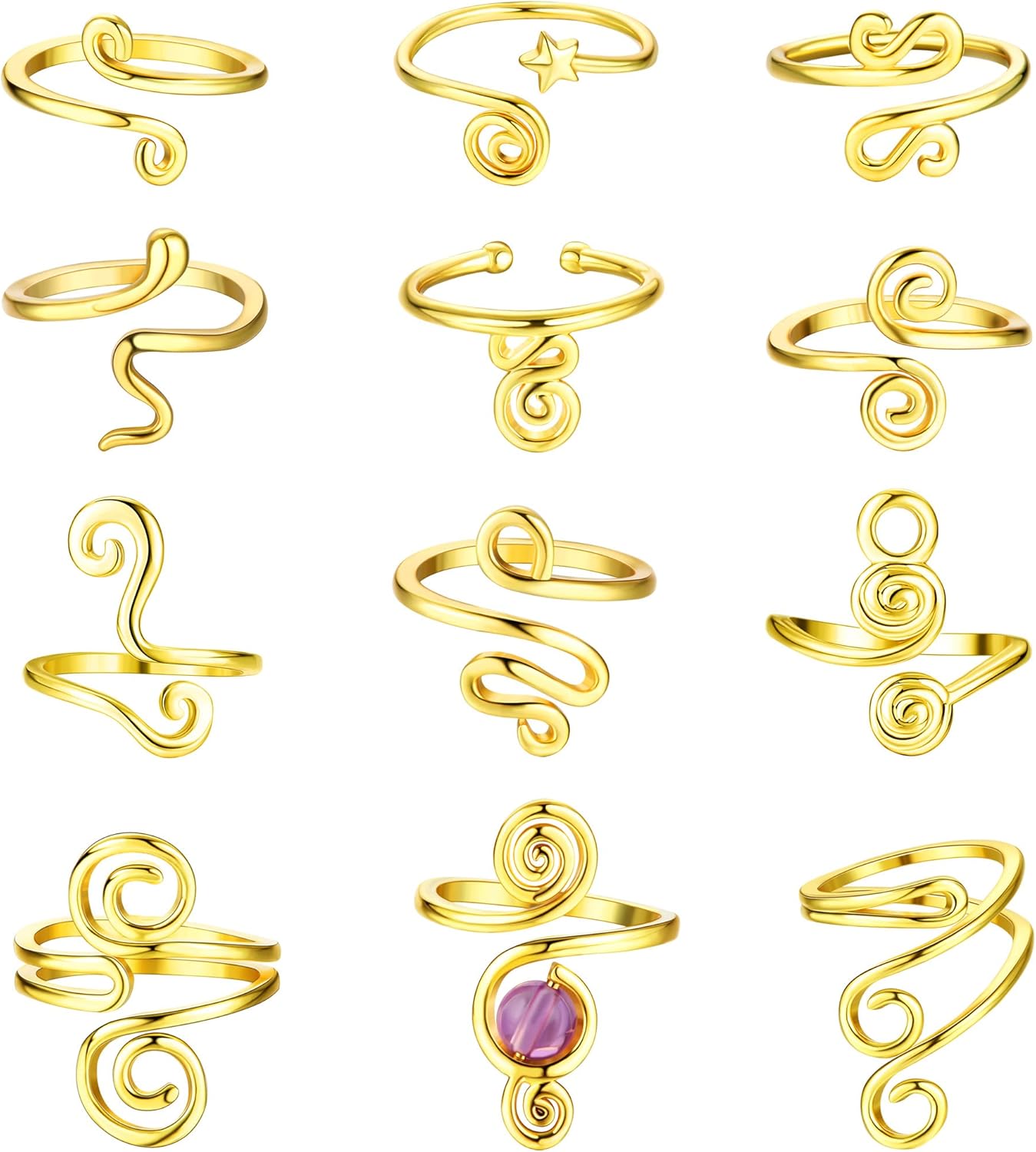 HAIAISO 12PCS Adjustable 14K Gold Plated Toe Rings for Women - Open African Summer Beach Foot Jewelry Set