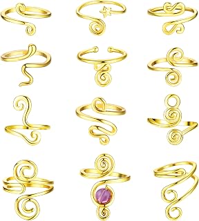 HAIAISO 12PCS Adjustable 14K Gold Plated Toe Rings for Women - Open African Summer Beach Foot Jewelry Set