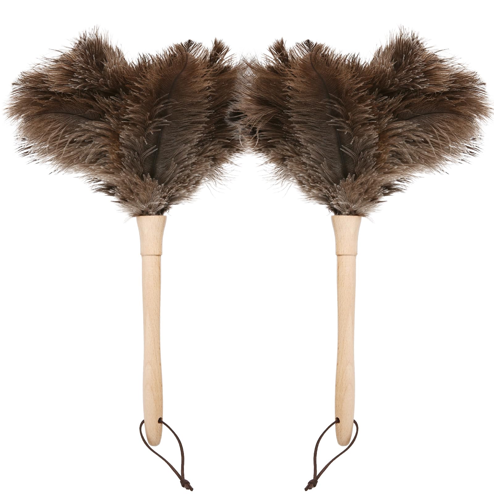 Daieeparty Ostrich Duster Fluffy Natural Feather Dusters with Wooden Handle Cleaning Supplies for Home Office Car (2, 16inch)