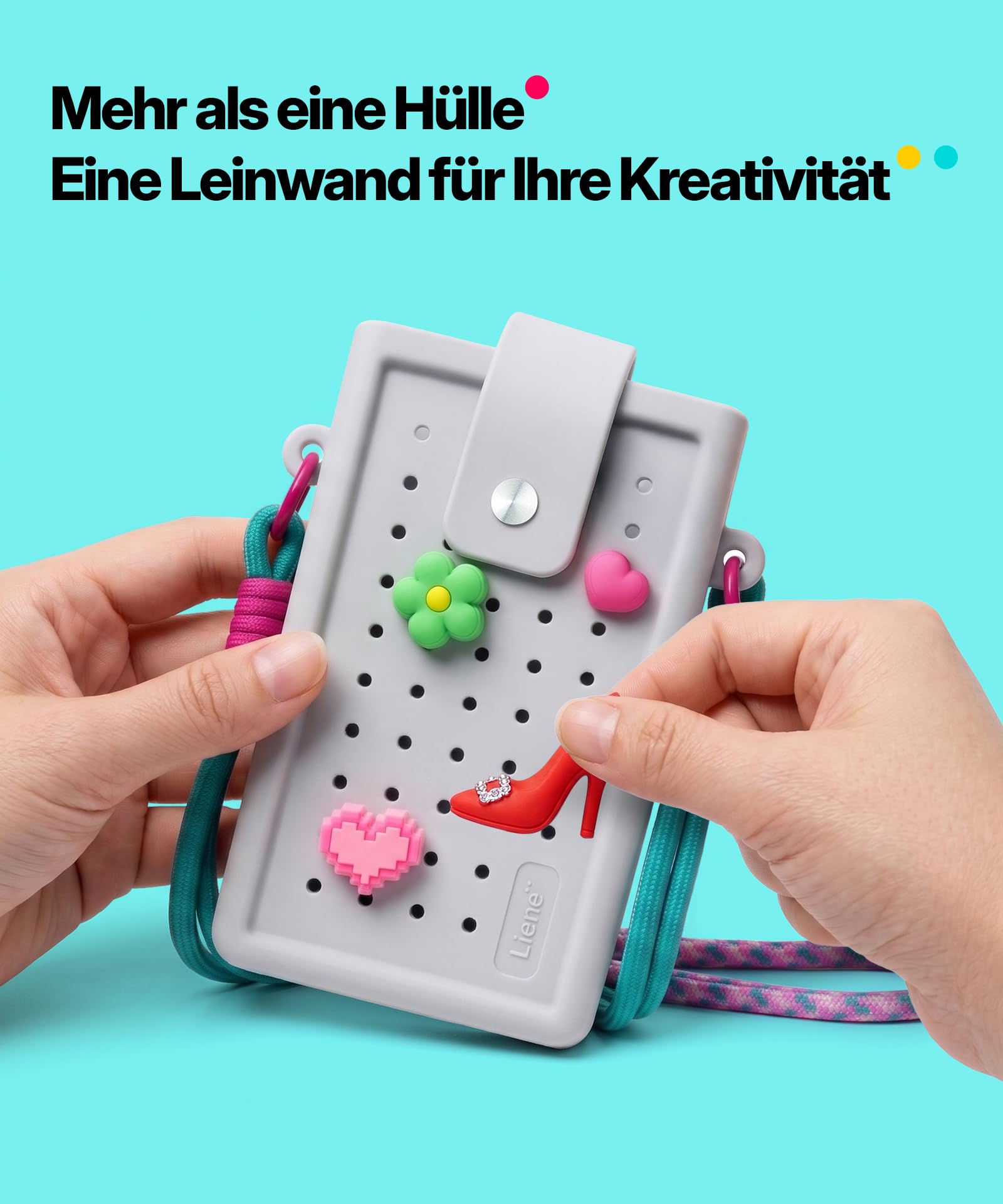 Liene DIY Silikon-Umhängetasche für Pearl N200 Pro Tragbarer Mini Fotodrucker – Schutzhülle in Grau mit abnehmbarem Trageriemen & DIY-Anhängern – lebensmittelecht, wasserfest, stoßfest – für unterwegs