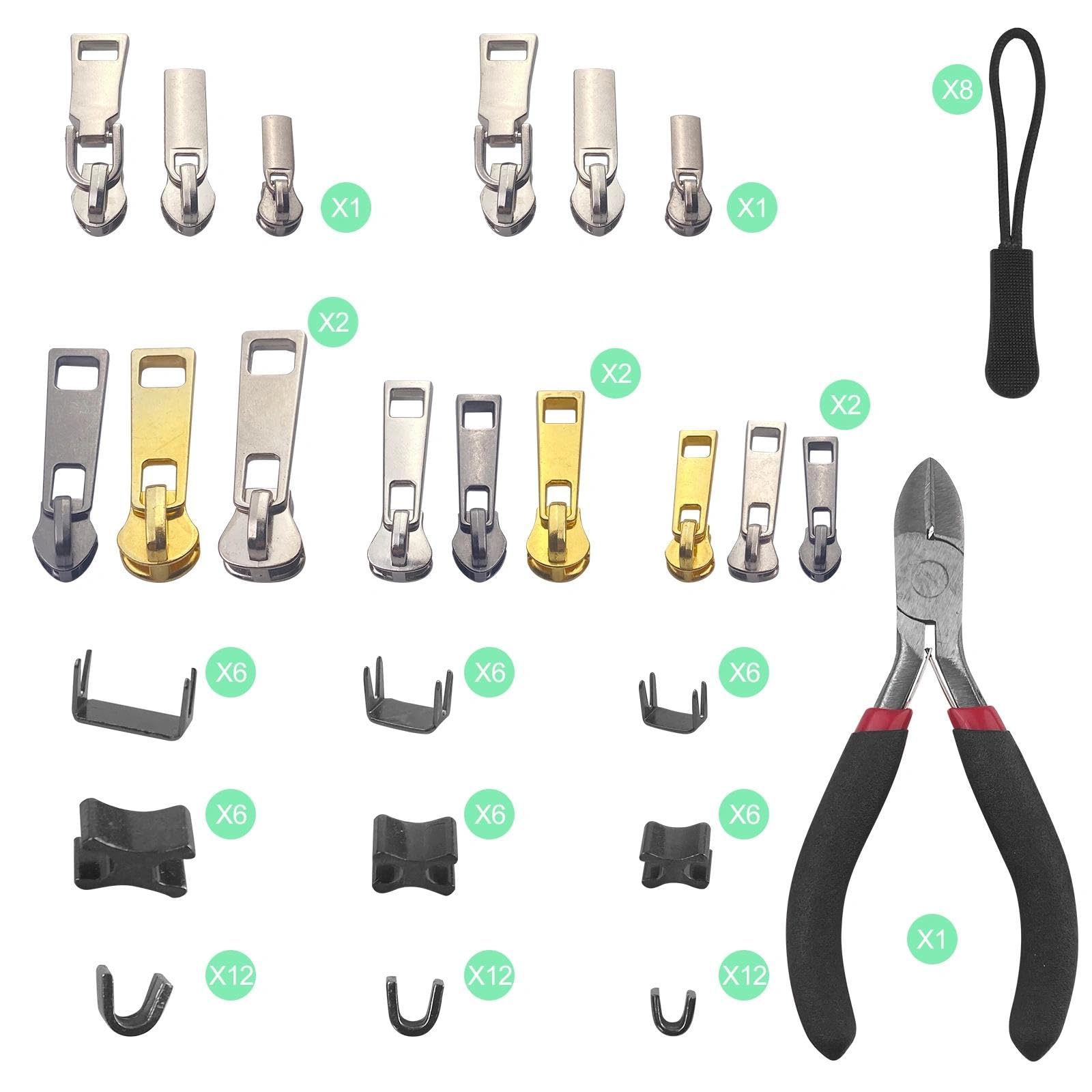 Crynvor 105 Pezzi Kit di Riparazione Cursore Cerniera Ricambio, Cursori per Cerniere, Zip Tiri Della Chiusura Lampo, Tiretti, Tiralampo, Tiretto, Tirante, Tira, per Zaini, Giacche, Valigie, Borsette
