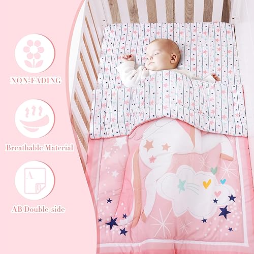 Miniatura 3 de Cloele Juego de ropa de cama de cuna rosa para niñas, juego de cama de unicornio de 4 piezas, incluye falda de cuna, sábana bajera y funda de