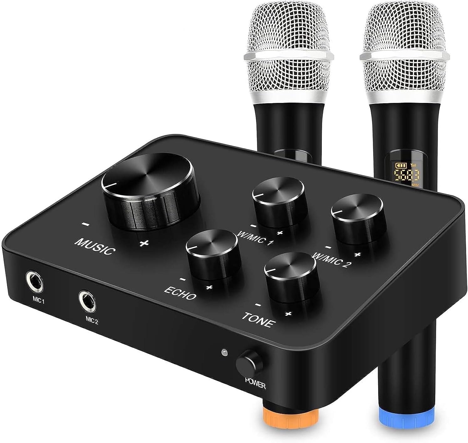 Portable Microphone Mixer System Kit for Karaoke with Dual UHF Wireless Microphone Auxiliary, HDMI Input and Output for Karaoke Home Theater Amplifier Speaker