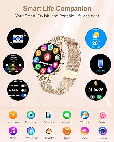 Miniatura 2 de Reloj inteligente para mujer, pantalla táctil HD de 1.27 pulgadas, llamadas Bluetooth, seguimiento de frecuencia cardíaca y sueño, más de 100 modos