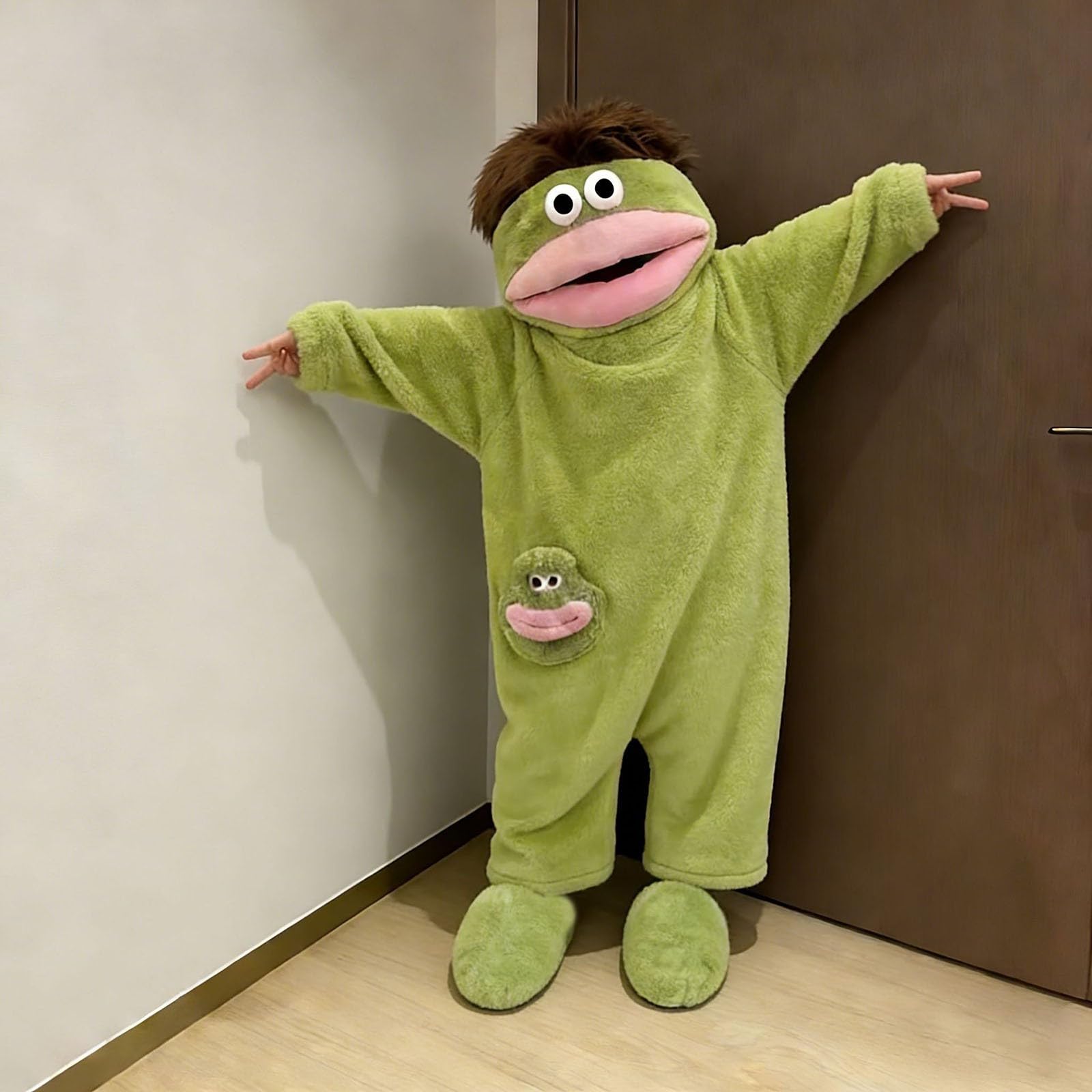 Générique Combinaison Pyjama Femme Homme Unisexe Silly Onesie Pyjamas Adulte Pyjama Peluche Verte Monstre Hooded Manches Longues Soft Plush Sleepwear Design Mignon Animé Loungewear Confortable