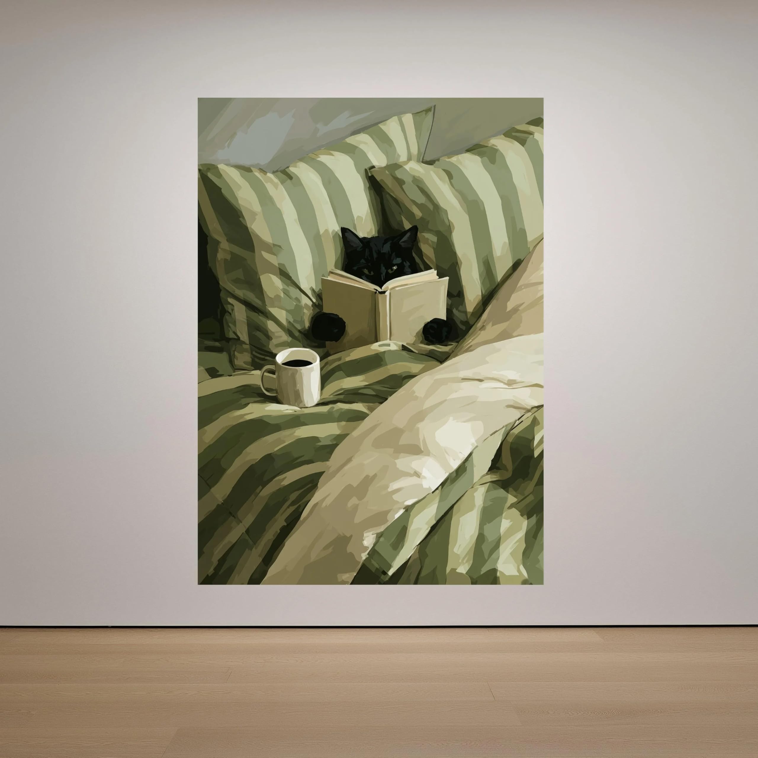 Décoration chambre chat noir lisant un livre avec son café - 8
