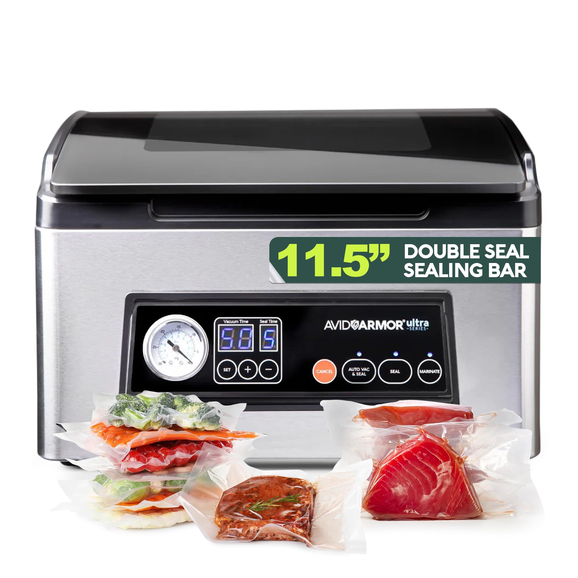 Avid Armor USV32 Chamber Vacuum Sealer Machine for Foods, Soups & Liquids | Premium Vacuum Food Sealer w/Glass Lid; 11.5” Commercial Dual-Wire Meat Sealers Vacuum Packing Machine for Food Storage