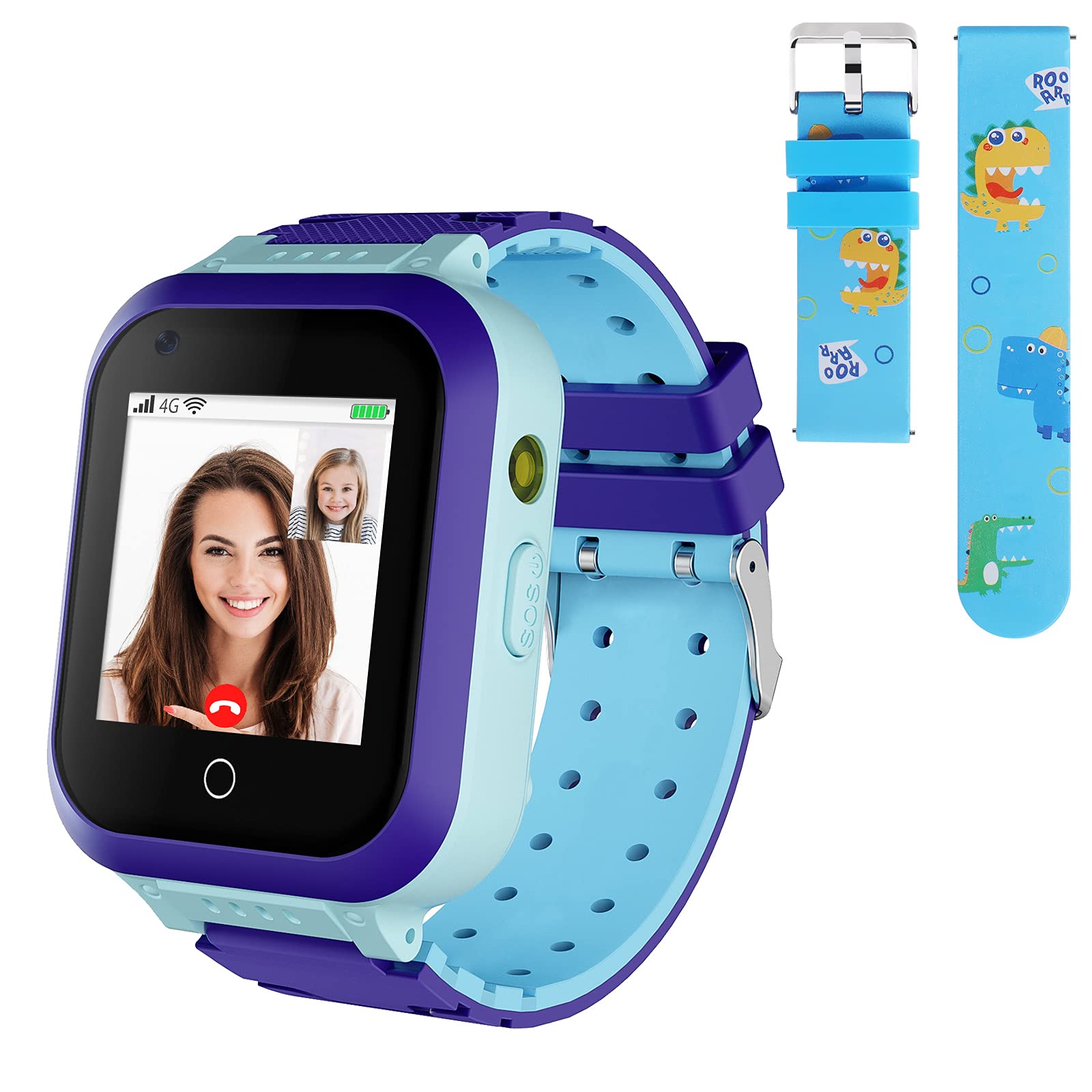 Smartwatch dziecięcy 4G IP67, wodoszczelny zegarek dziecięcy z pozycją GPS, aparatem, SOS, połączeniami, krokomierzem, ekranem dotykowym, wideo-chat, Smart Watch dla chłopców i dziewczynek (niebieski