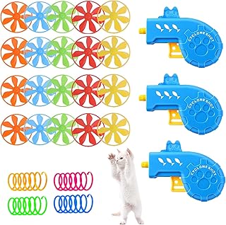 LKBHGF 23pcs Cat Fetch Toy with Colorful Flying Propellers Set 4pcs Springs for Cats Disc Launcher Toy Flying Propellers for Indoor Cats 4 Colors Cat Toy Launcher for Interactive Exercising Training