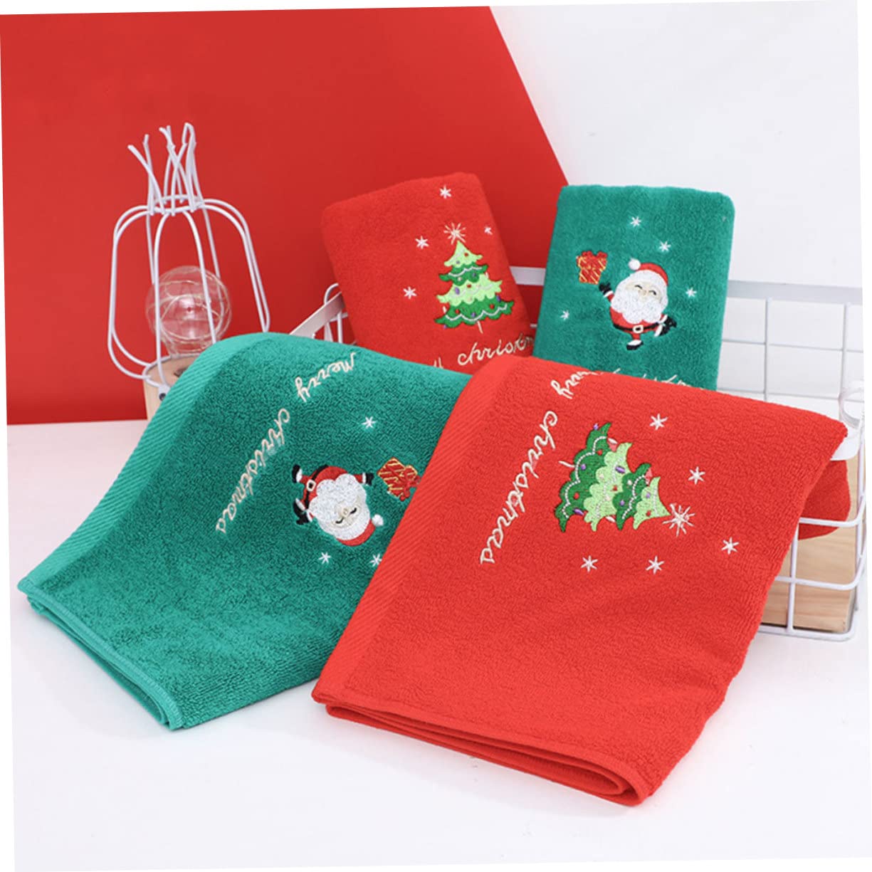 Cabilock 5 Juegos Suministros para Fiestas Navideñas Toallas Paños De Baño Lavadora Trajes Navideños Paño De Baño Algodón 3 Piezas * 5