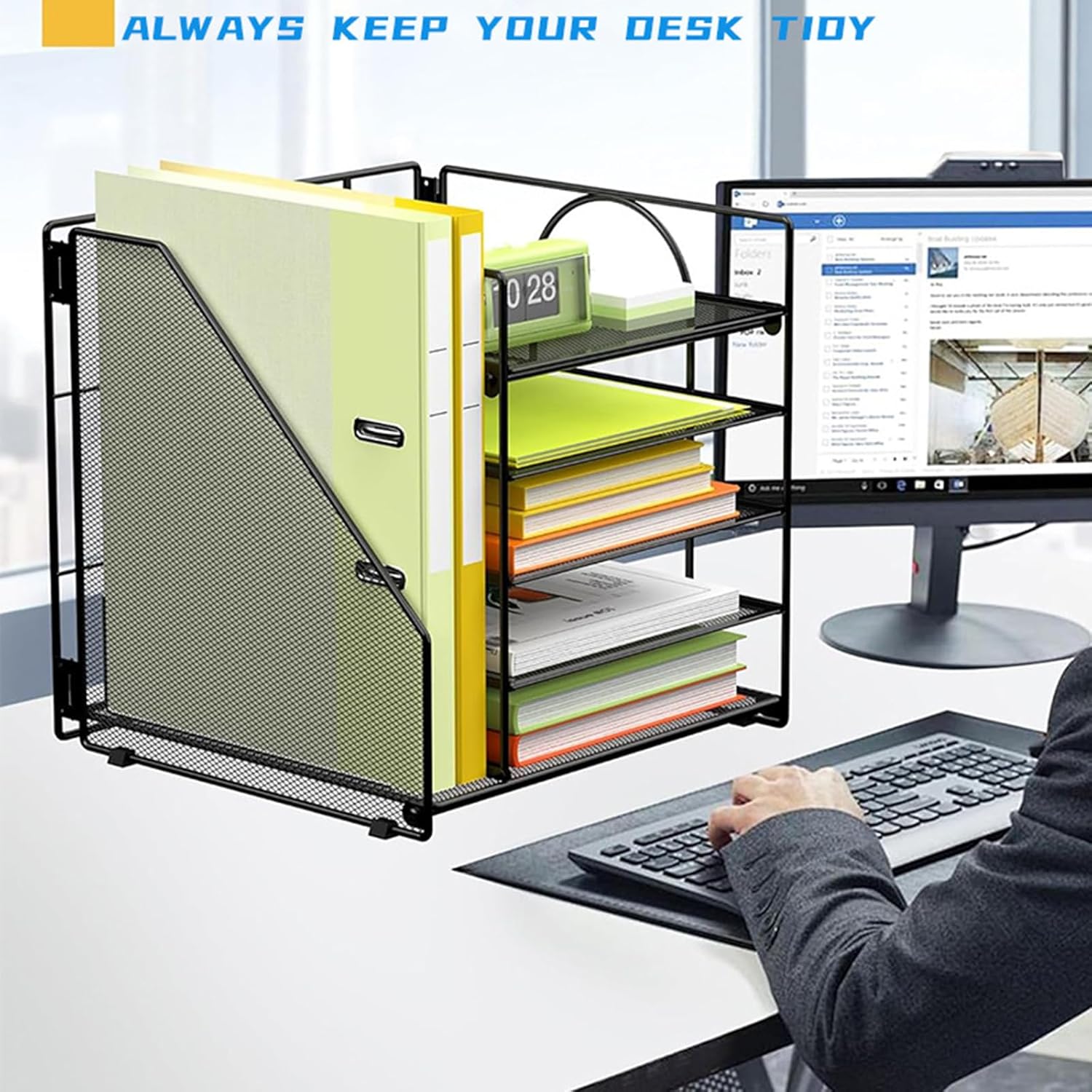 デスクペーパーファイルトレイオーガナイザー5層金属ファイルレターブックラック付き省スペースドキュメントオーガナイザーオフィス金属ドキ