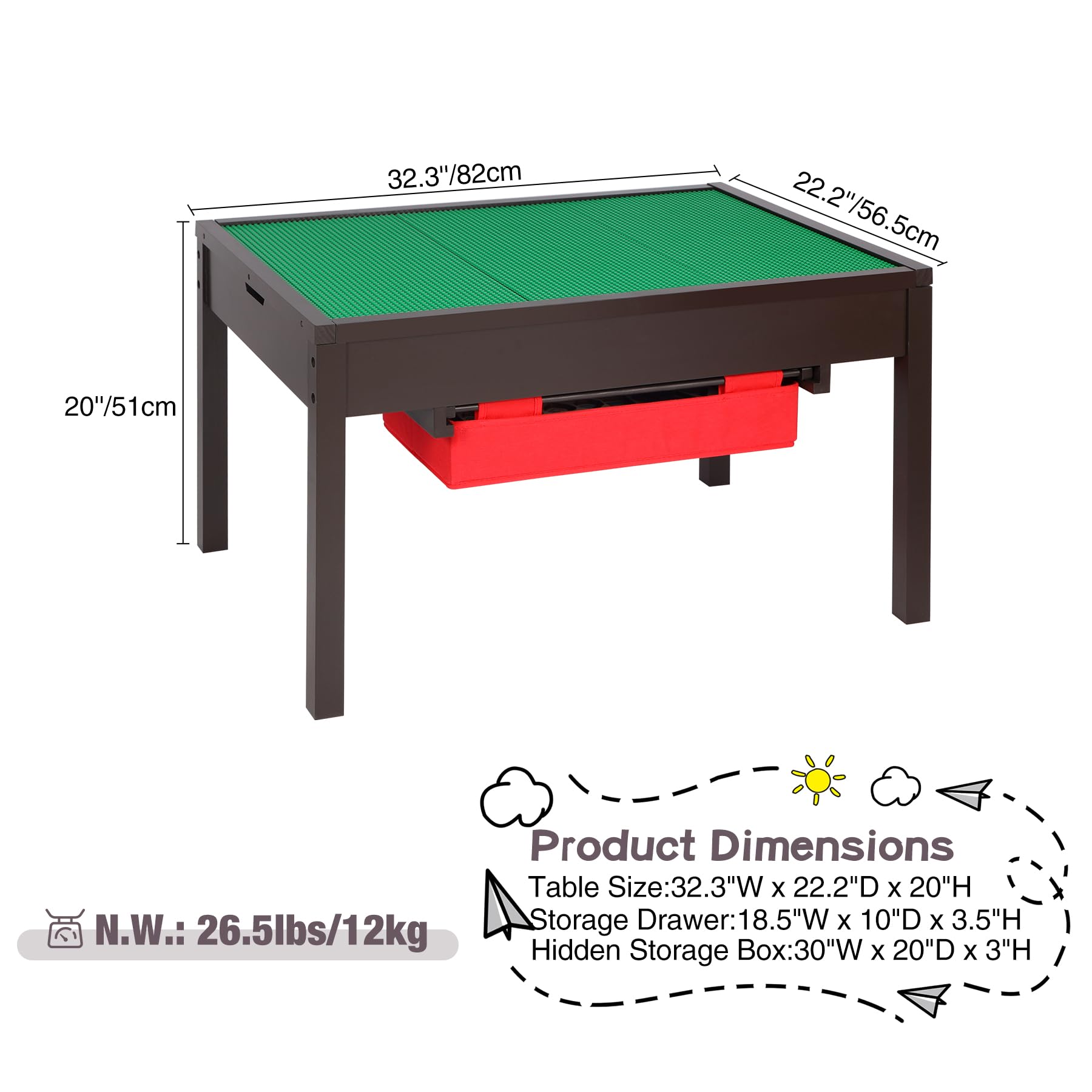 RedSwing 2 in 1 Activity Table with Storage for Older Kids, Large Play Table for Boys,Girls, Espresso