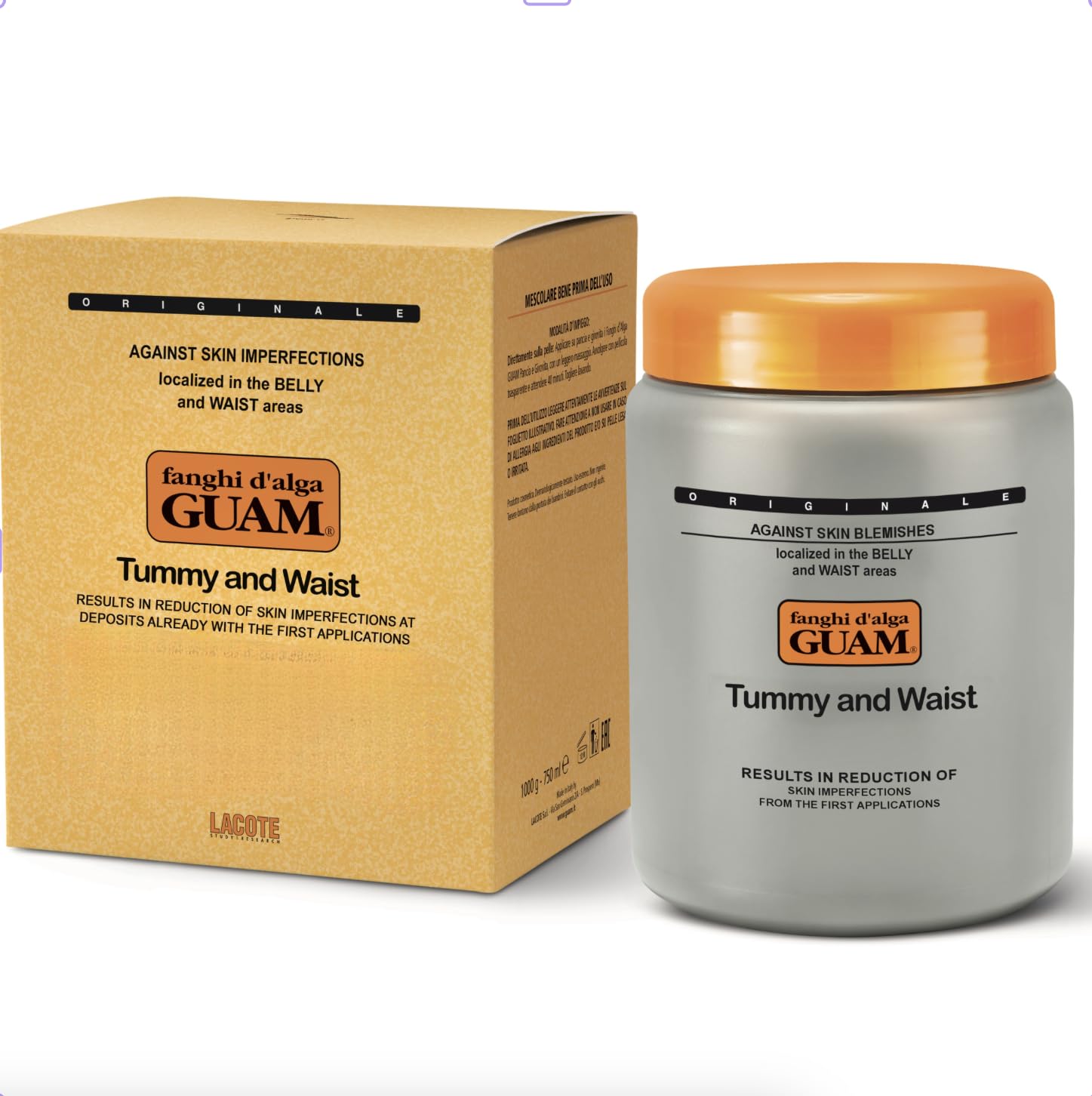GUAM Tummy and Waist Seaweed Body Wrap - Stomach Skin Tightening Mud Mask & Anti Cellulite Slimming Wrap - Belly Firming Detox Body Wrap for Loose Skin - Intensive Thermal Treatment (2.2 lb)