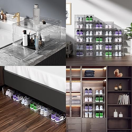 Miniatura 7 de Stebopum Caja de almacenamiento de zapatos paquete de 8 organizadores de zapatos apilables de plástico transparente con puerta frontal magnética