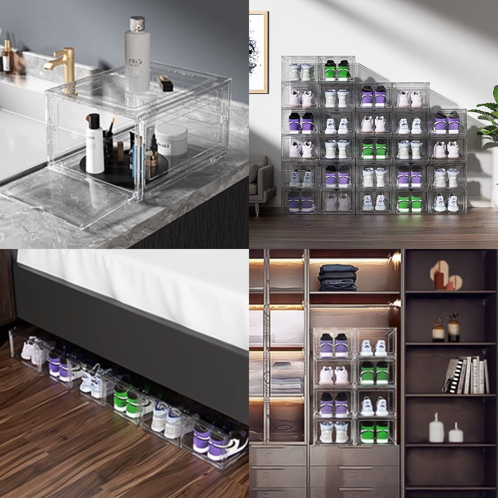 Stebopum Shoe Storage Box, 8 Pack Clear Plastic Stackable Shoes Organizer with Magnetic Front Door, Shoe Containers Sneaker Storage for Men/Women, Fit up to US Size 12,13.4�x10.6�x7.5�